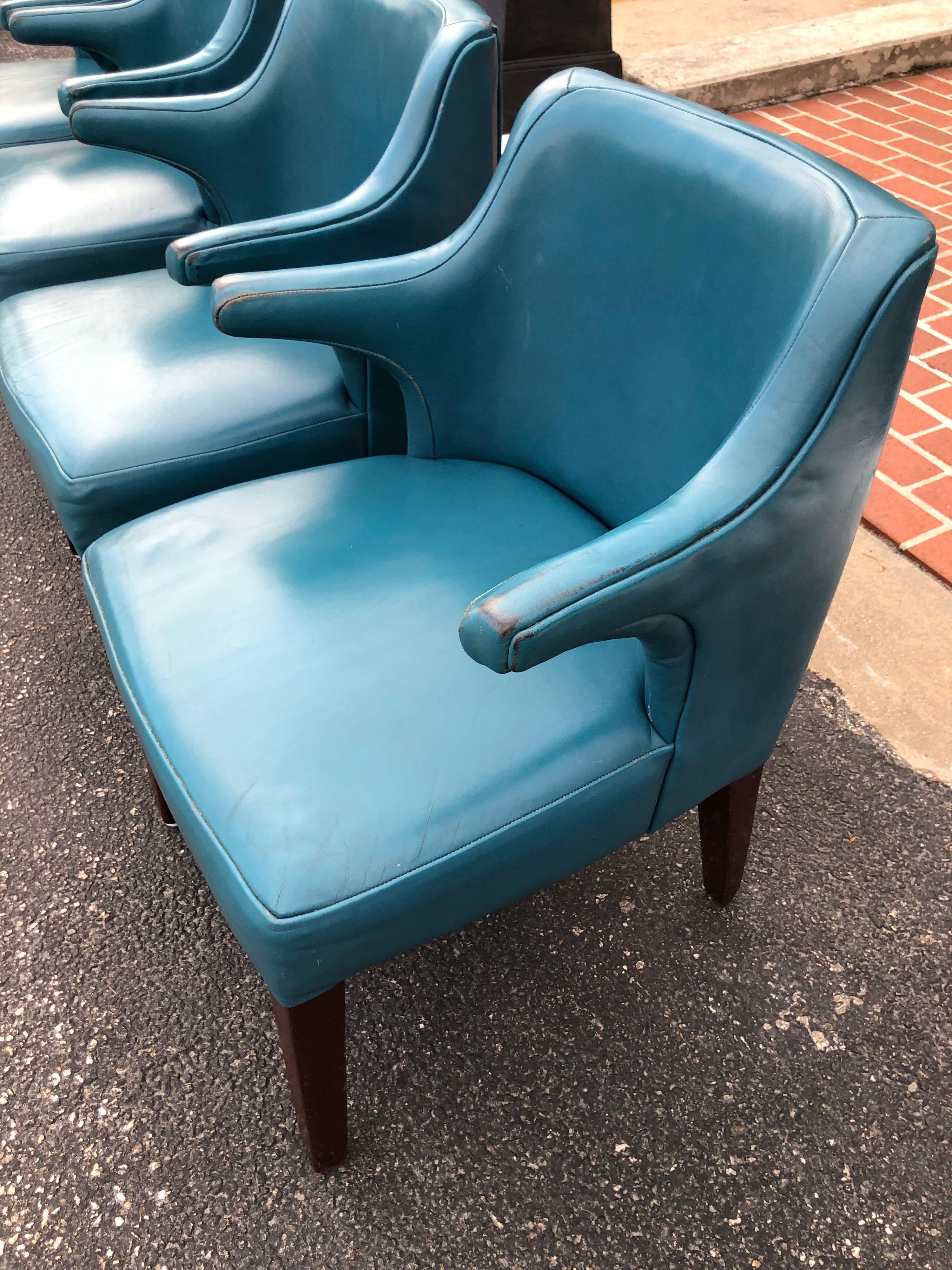 Set of Four Mid-Century Modern Chairs in Peacock Blue 7