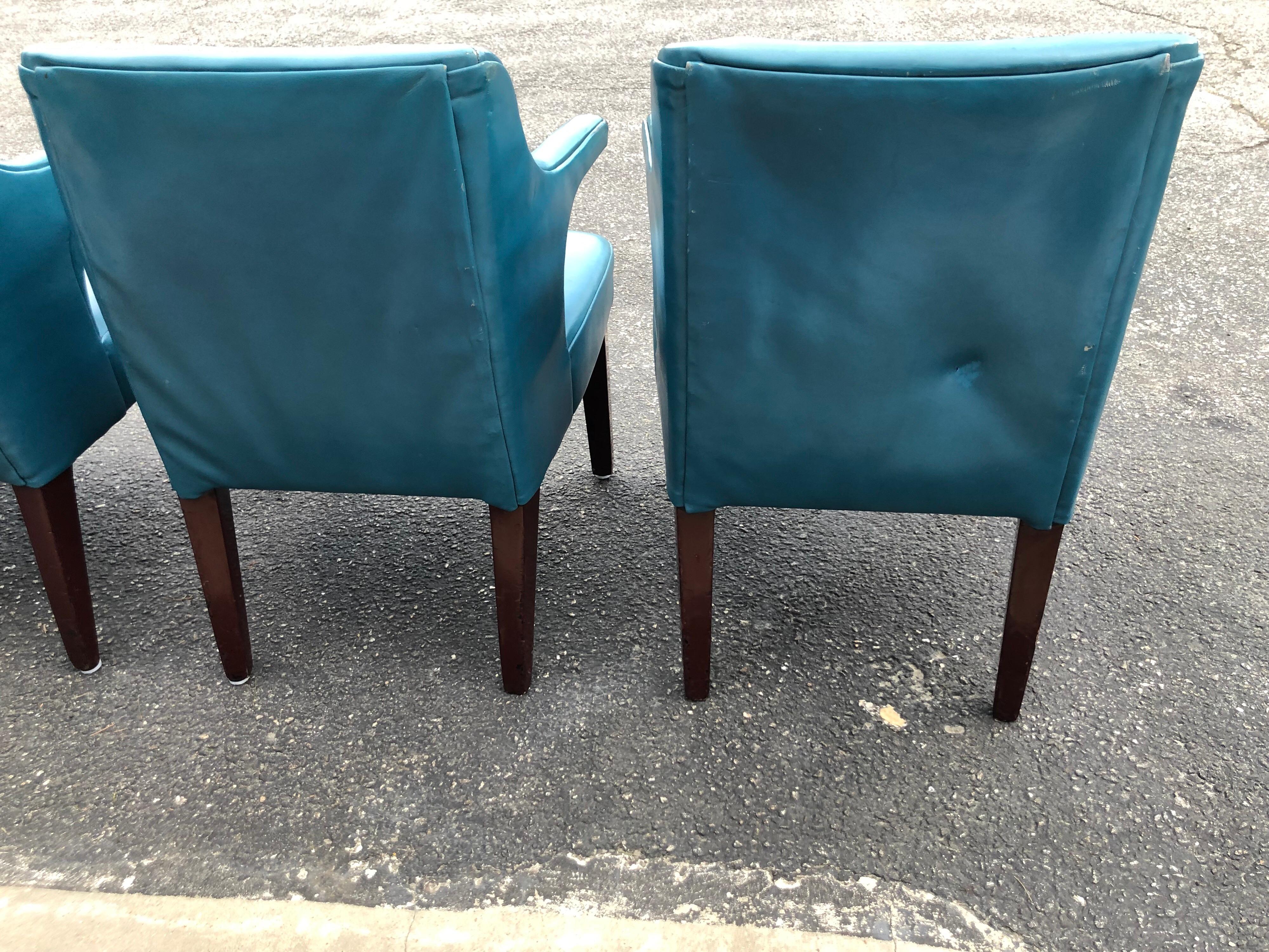 Set of Four Mid-Century Modern Chairs in Peacock Blue 12