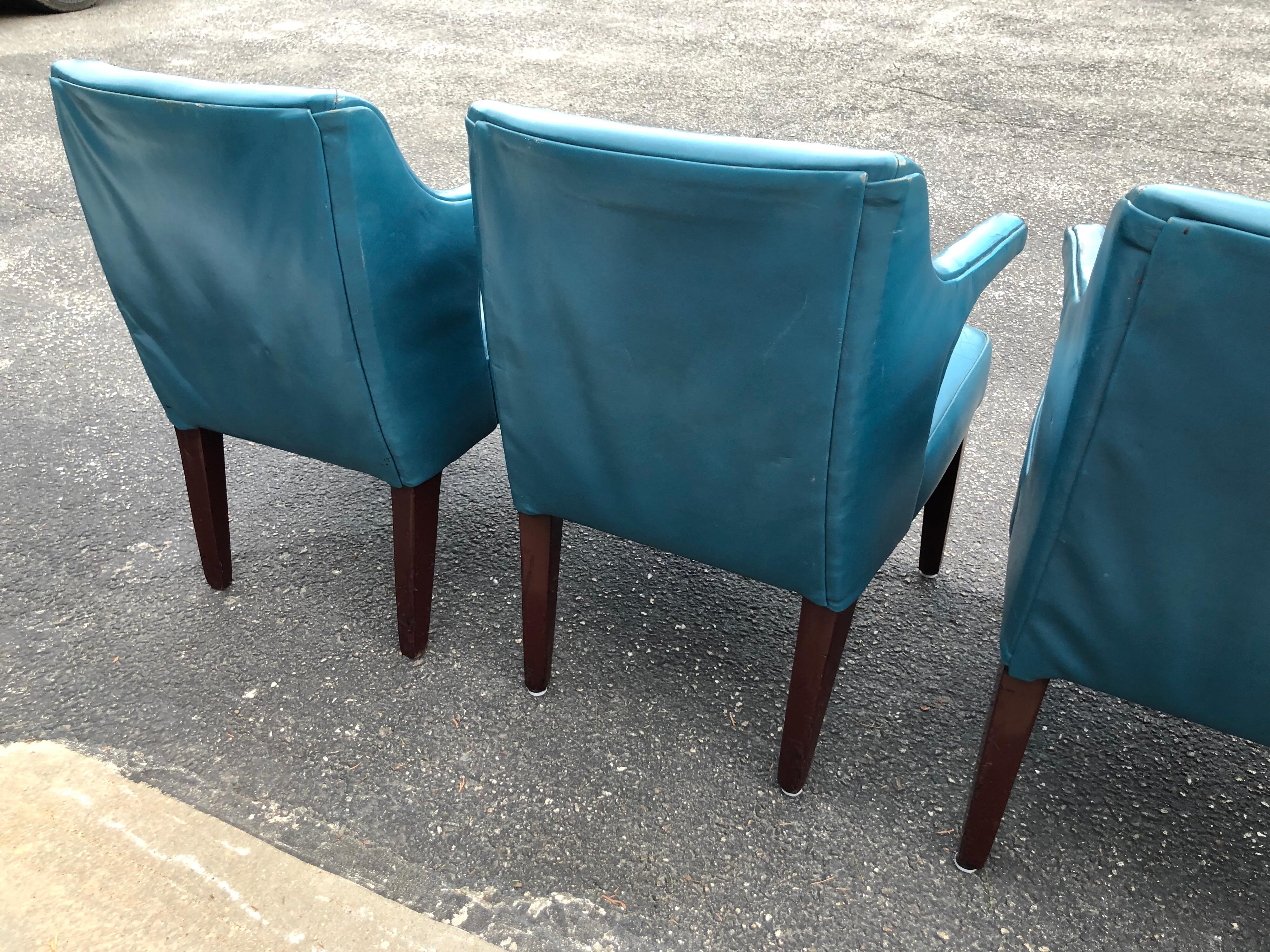 Set of Four Mid-Century Modern Chairs in Peacock Blue 13