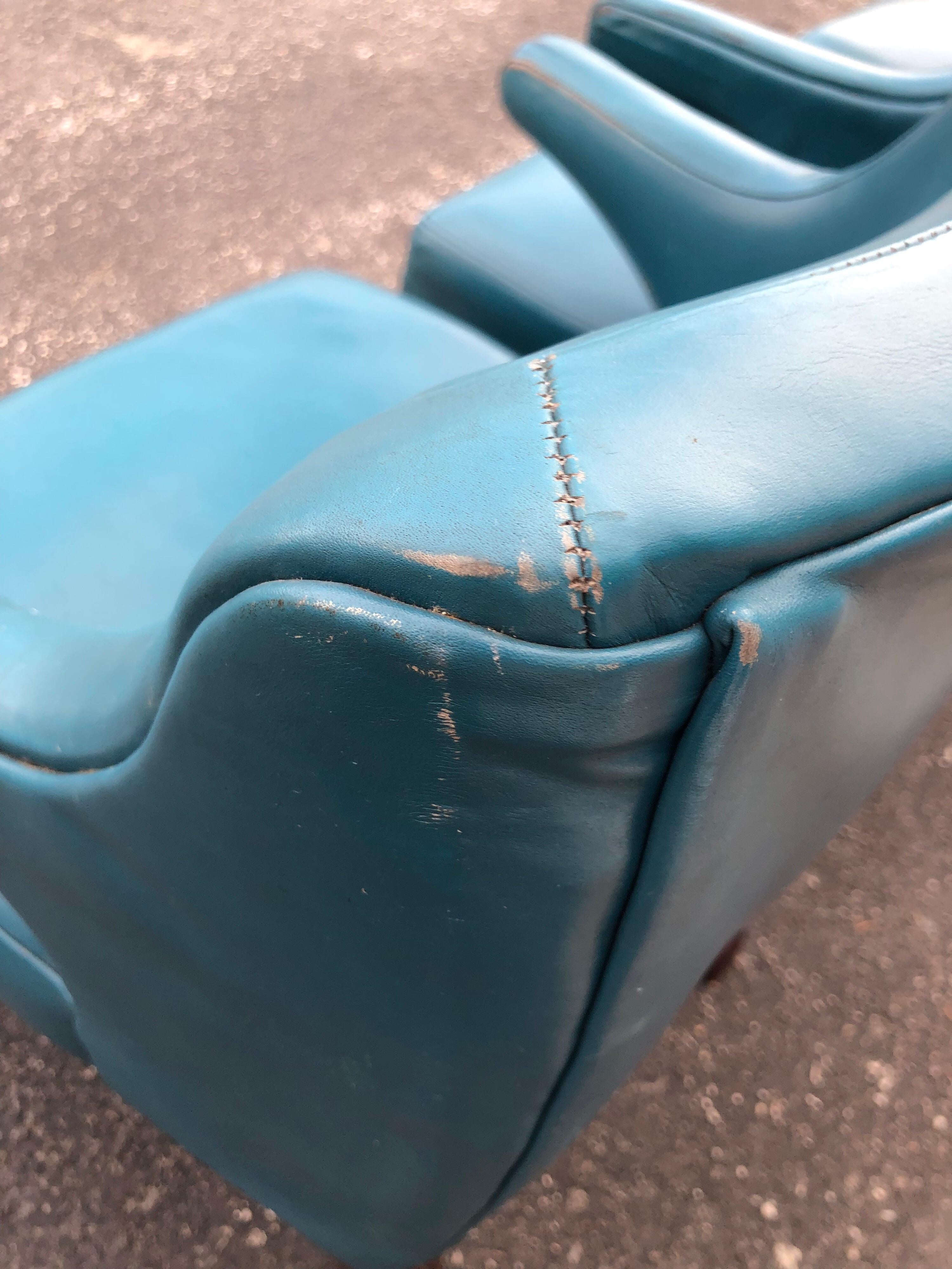 Set of Four Mid-Century Modern Chairs in Peacock Blue 15