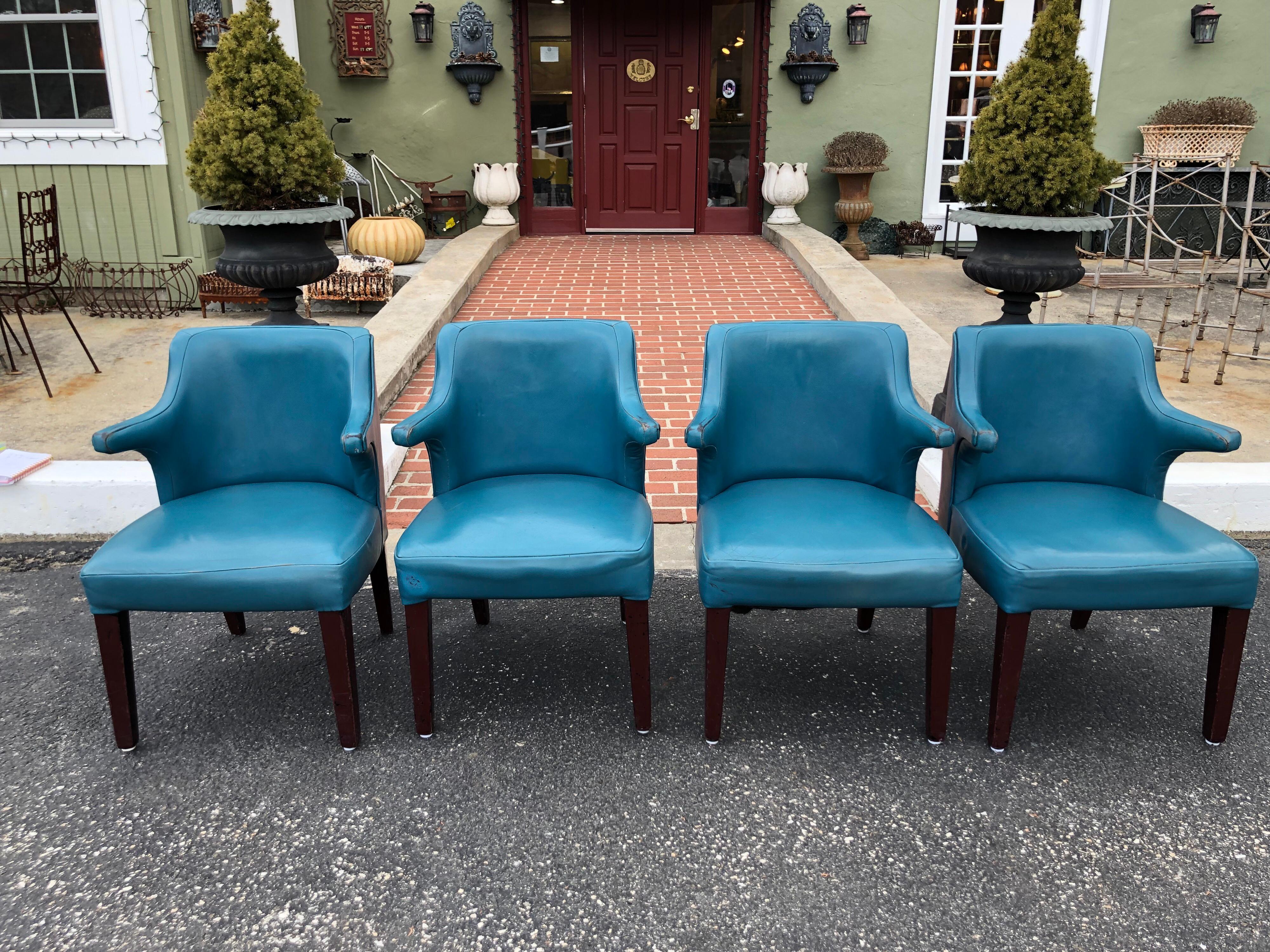 Mid-20th Century Set of Four Mid-Century Modern Chairs in Peacock Blue