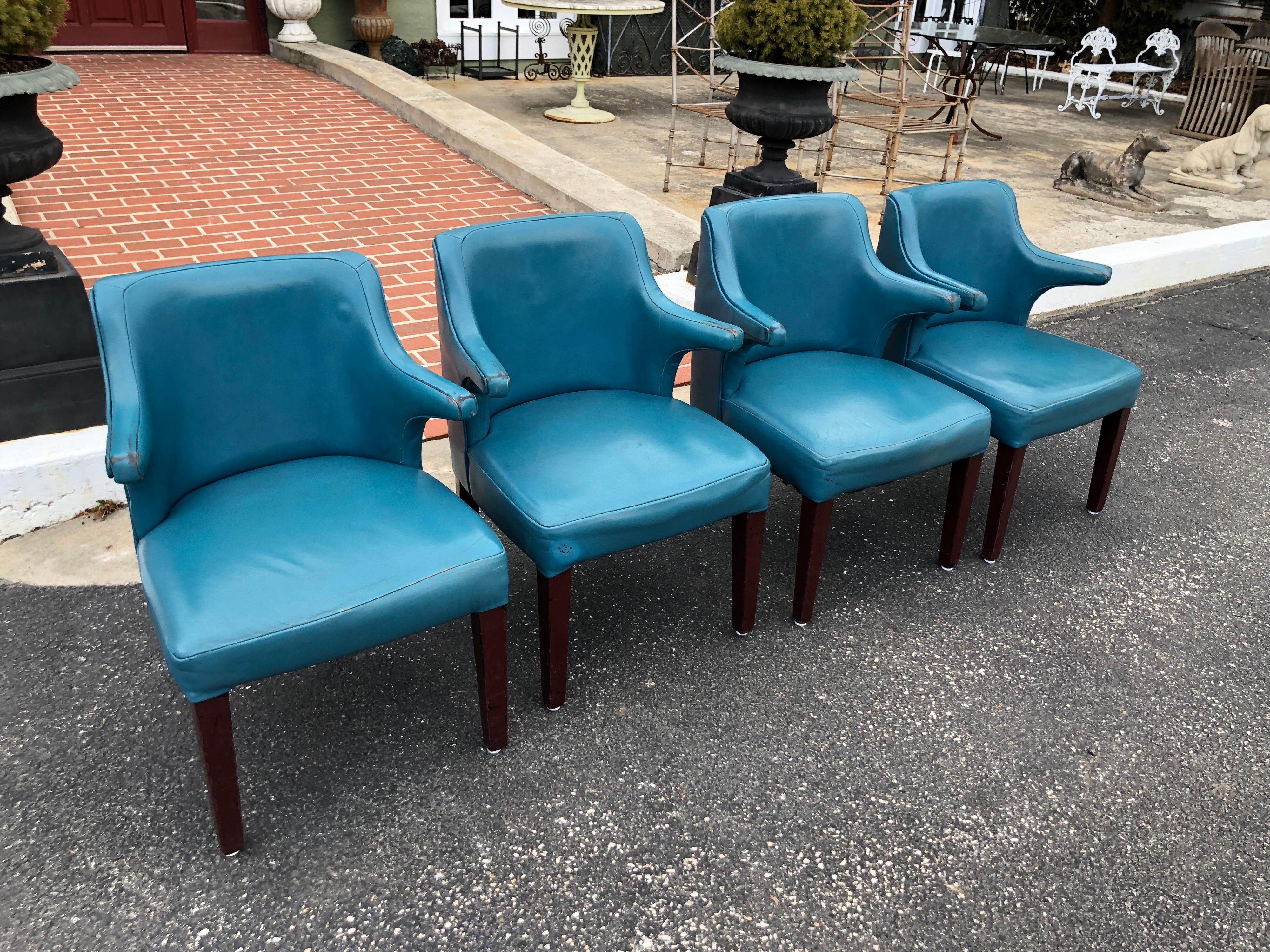 Set of Four Mid-Century Modern Chairs in Peacock Blue 1