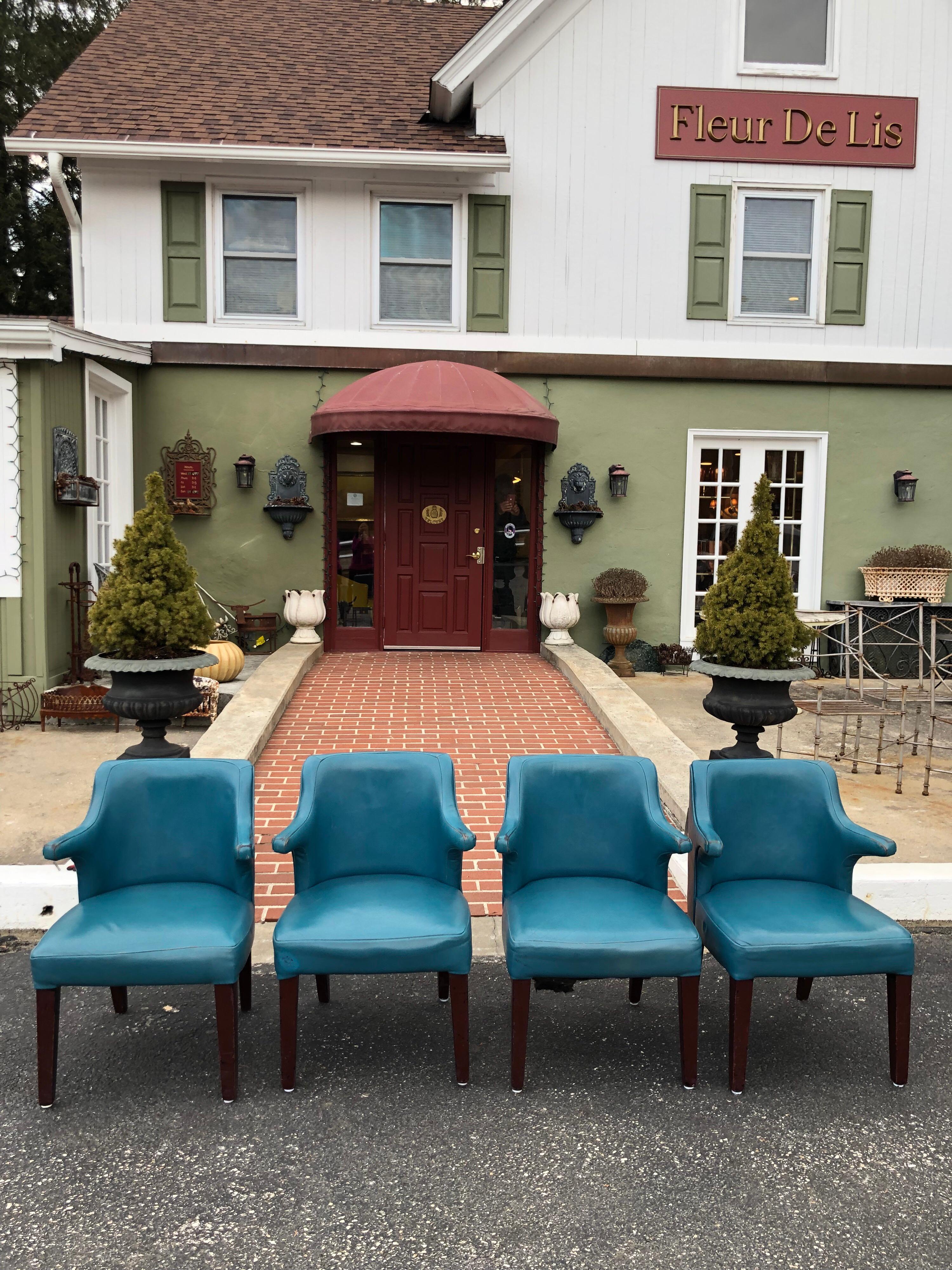 Set of Four Mid-Century Modern Chairs in Peacock Blue 3
