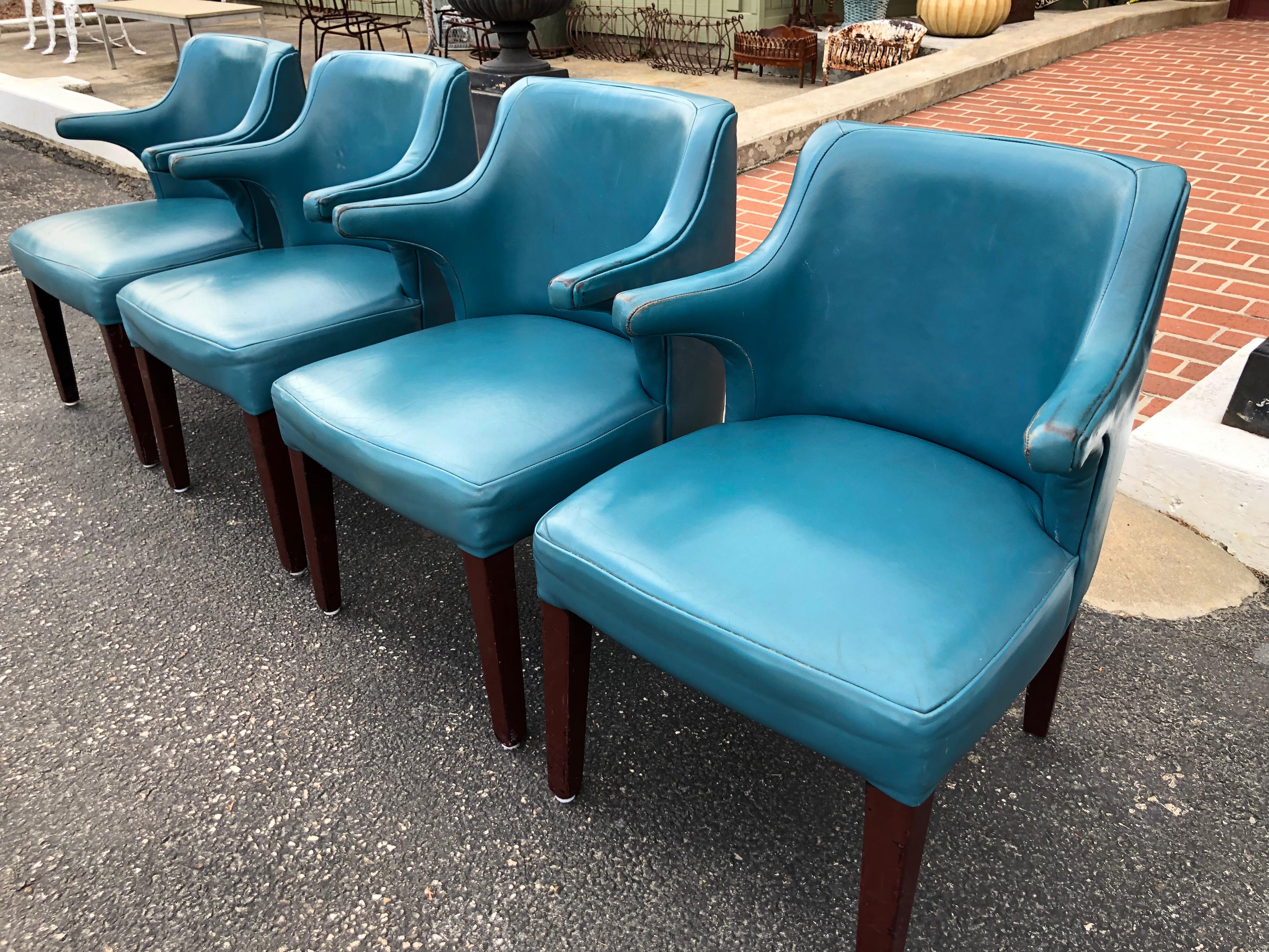 Set of Four Mid-Century Modern Chairs in Peacock Blue 4