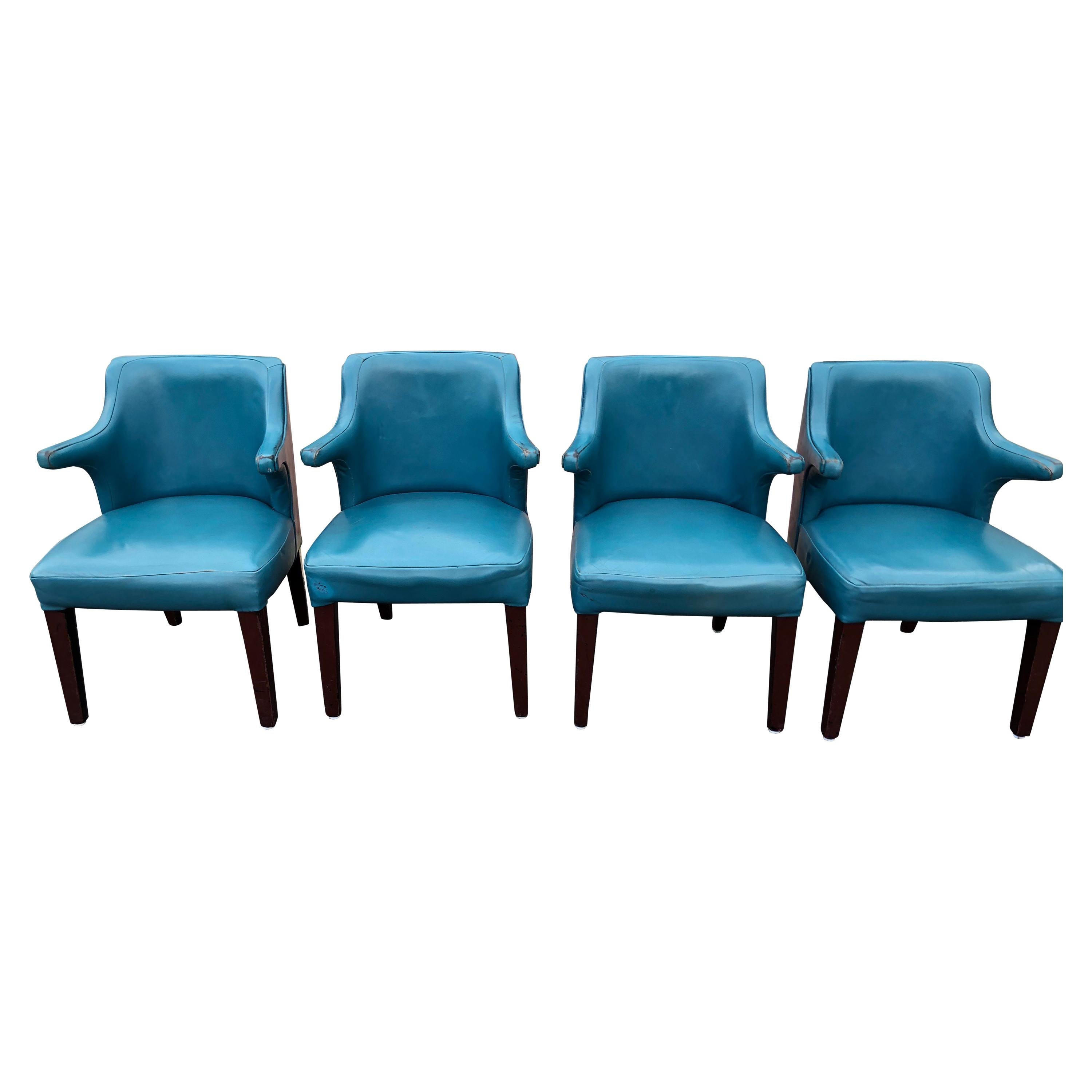 Set of Four Mid-Century Modern Chairs in Peacock Blue