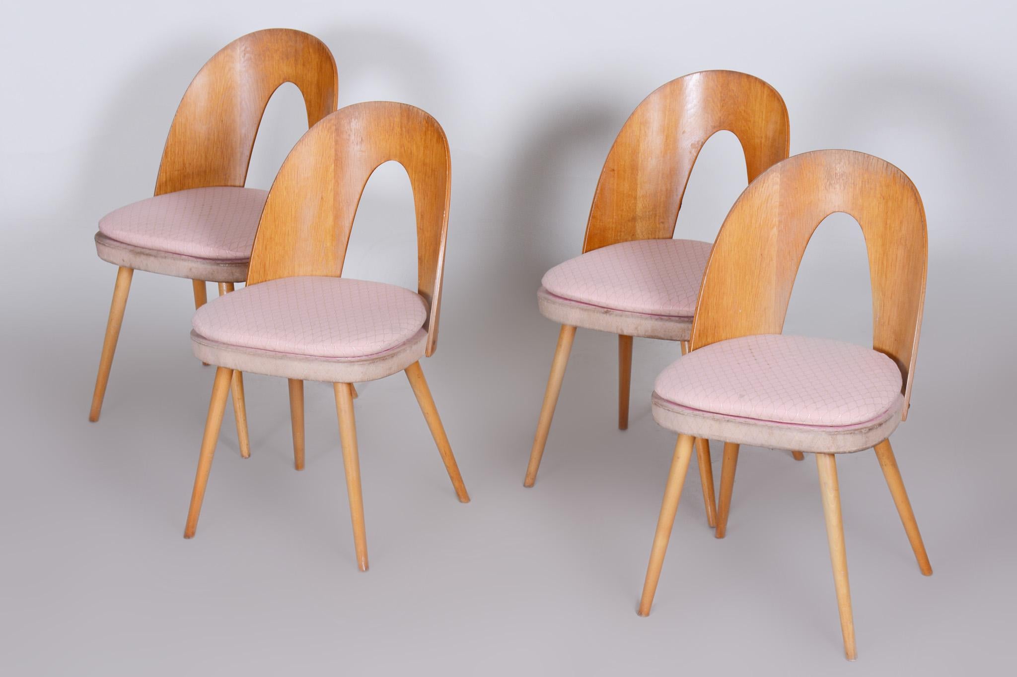 Fabric Set of Four Mid-Century Modern Chairs Made in 1950s Czechia by Antonín Šuman