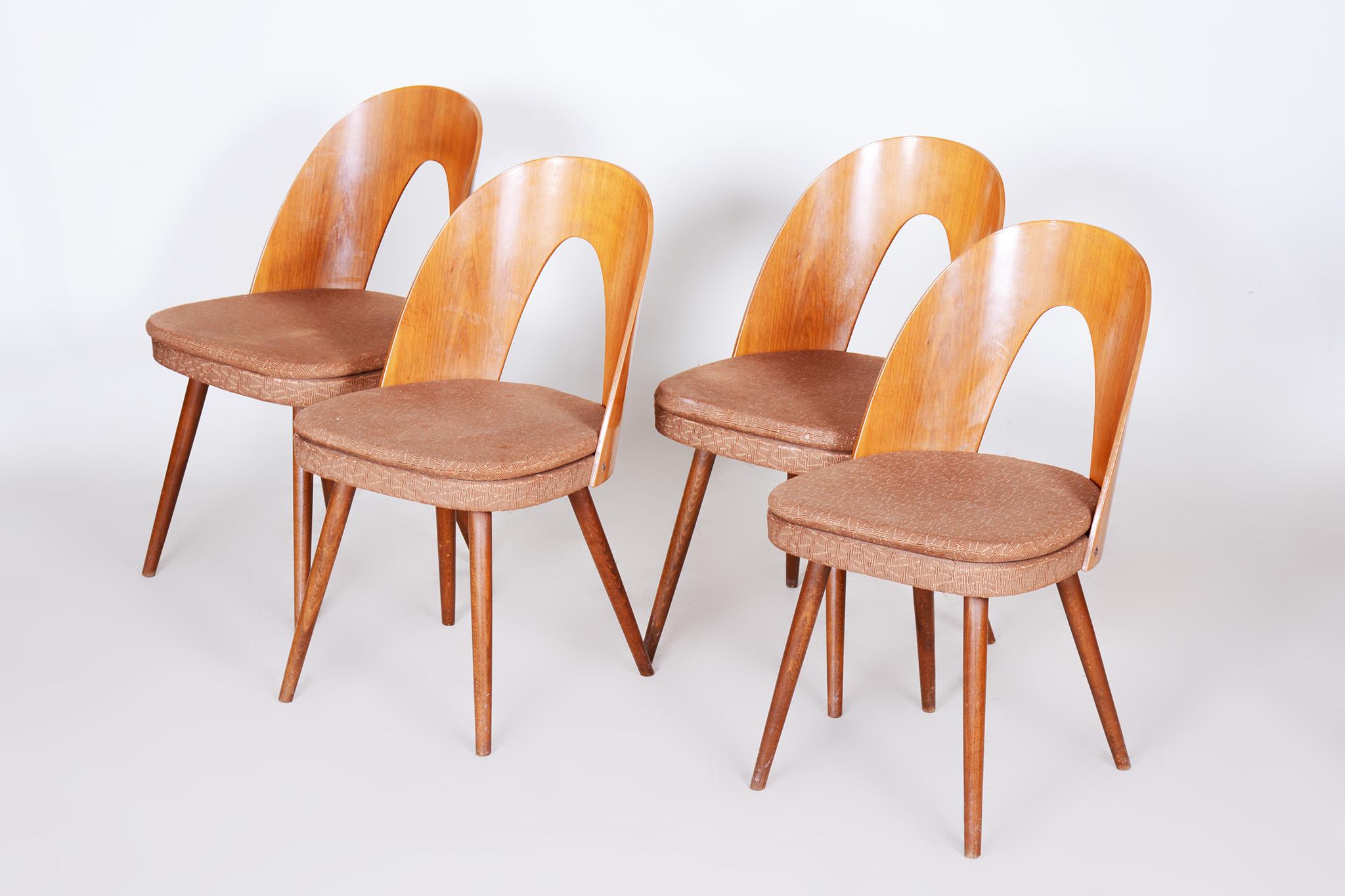 Ensemble de quatre chaises modernes du milieu du siècle fabriquées en Tchèque dans les années 1950 par Antonn uman en vente 1