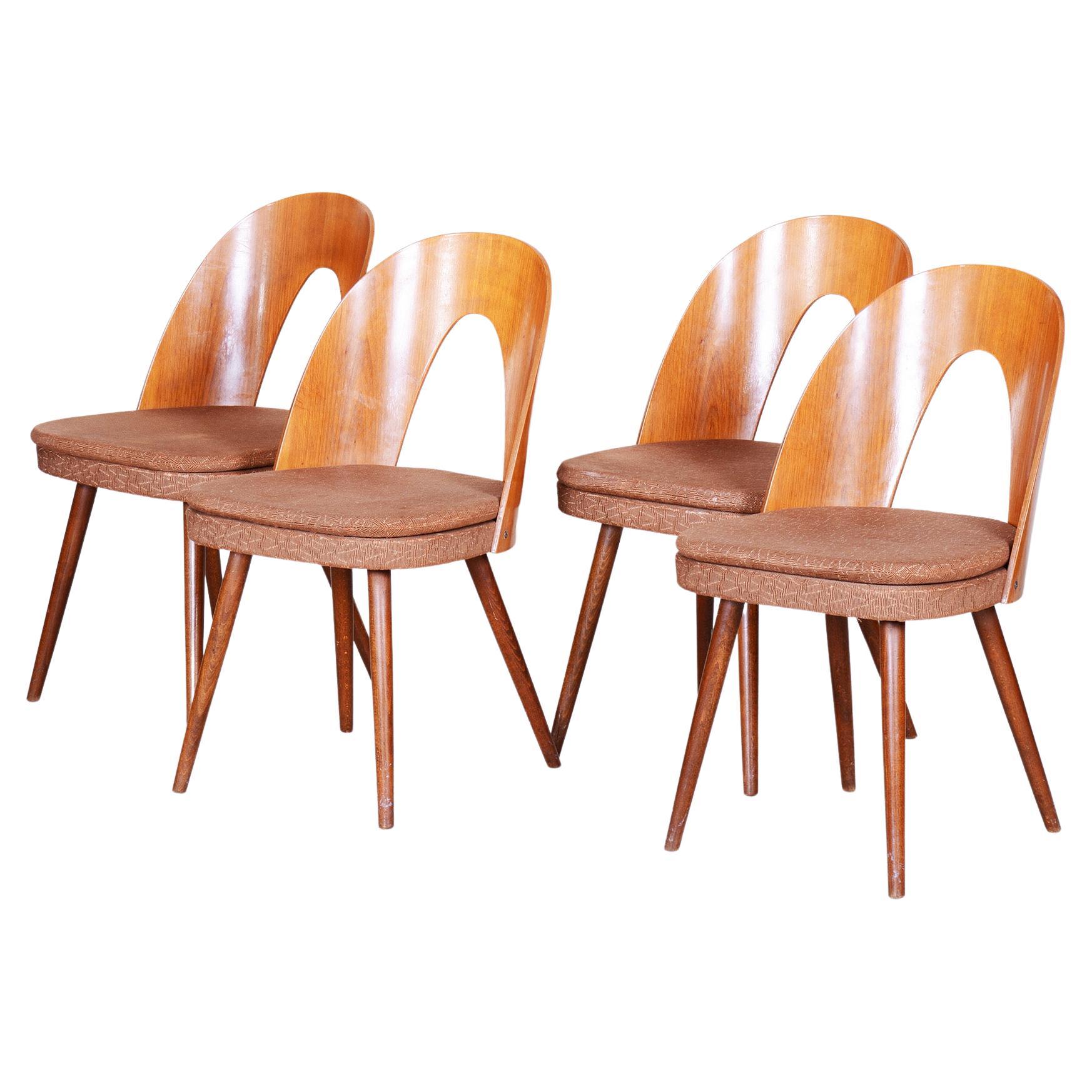 Ensemble de quatre chaises modernes du milieu du siècle fabriquées en Tchèque dans les années 1950 par Antonn uman