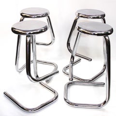 Set of Four Mid-Century Modern Chrome K700 Paperclip Bar Stools by Haworth