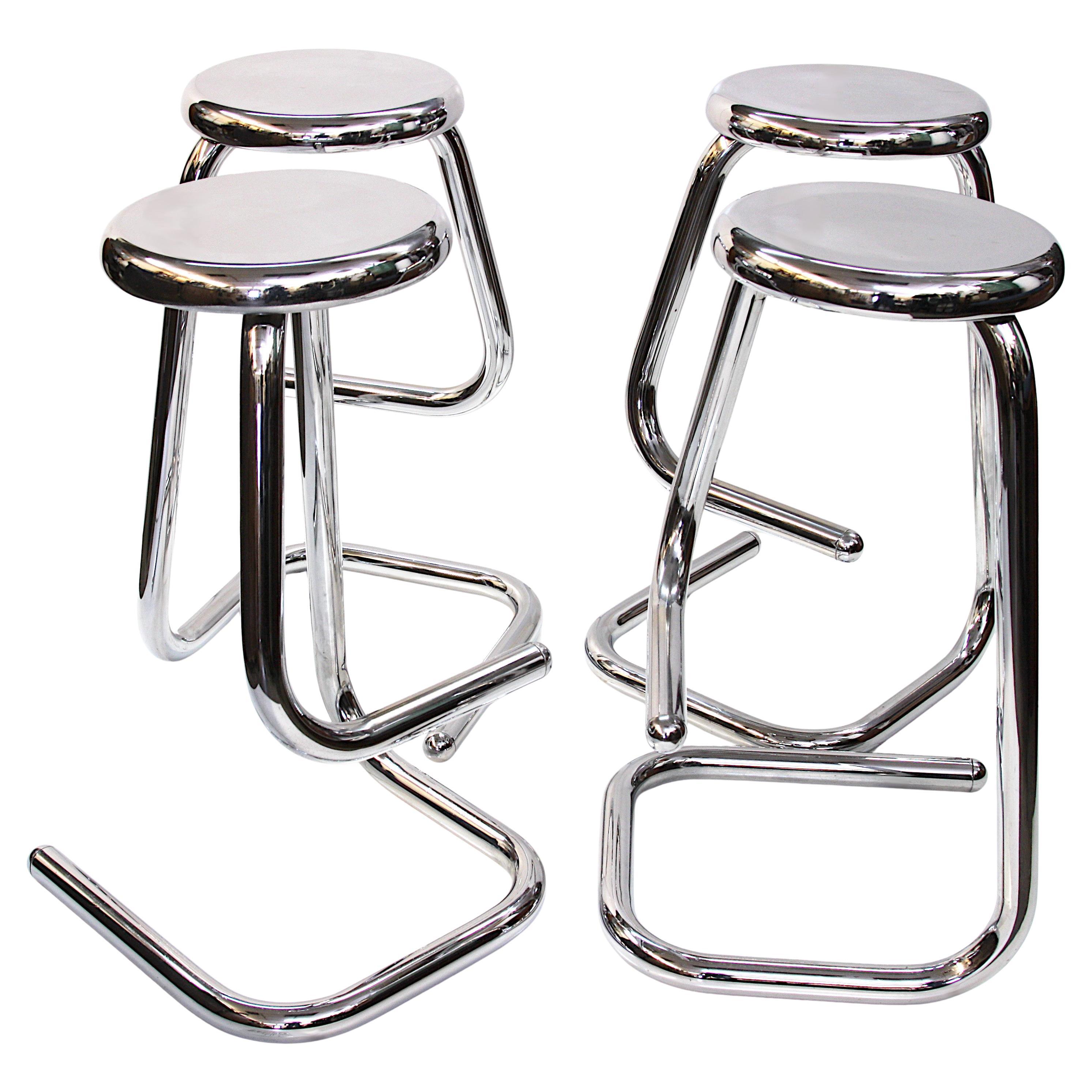 Set of Four Mid-Century Modern Chrome K700 Paperclip Bar Stools by Haworth