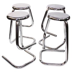 Juego de cuatro taburetes de bar K700 Paperclip cromados modernos de mediados de siglo by Haworth