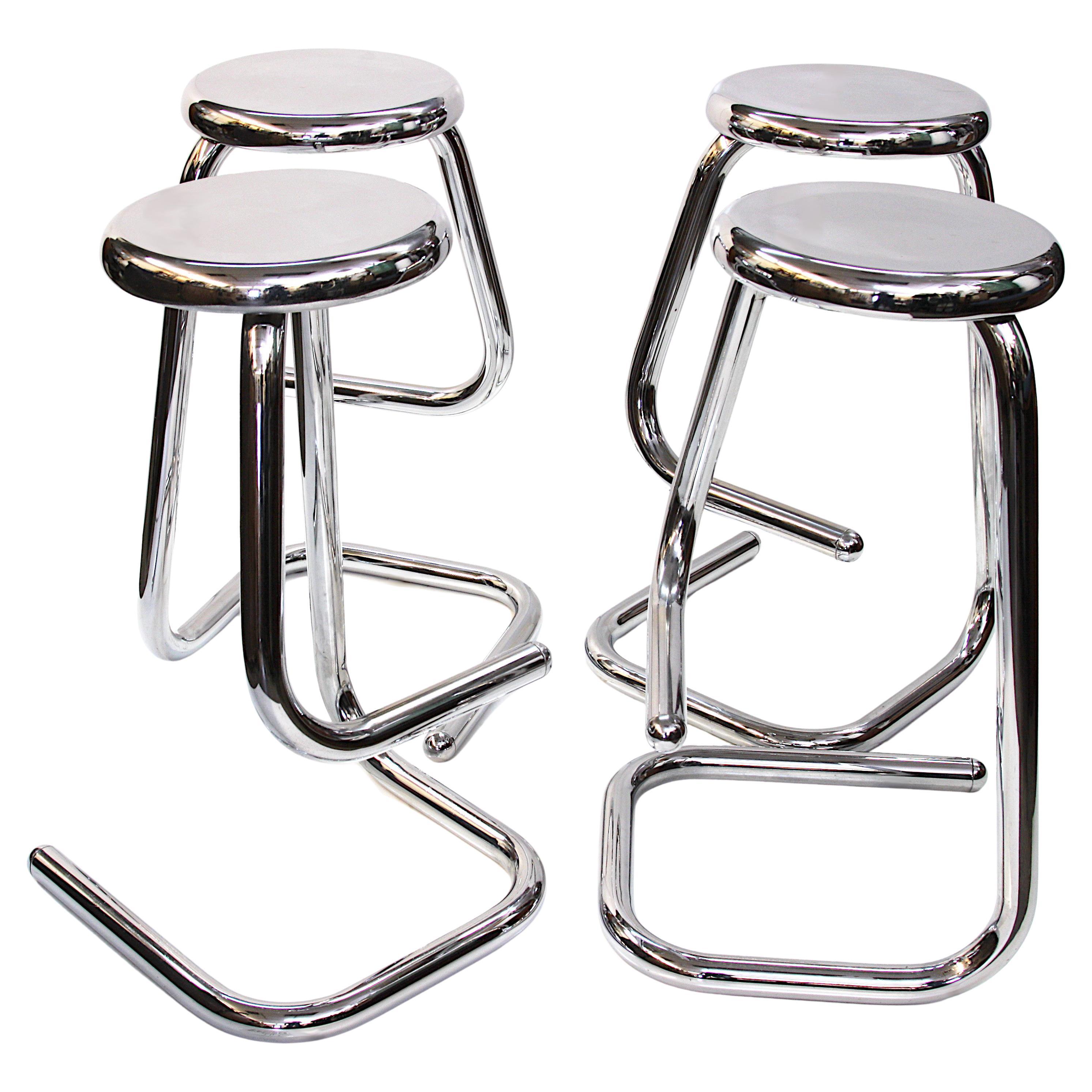 Set of Four Mid Century Modern Chrome K700 Paperclip Bar Stools by Kinetics