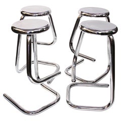 Set of Four Mid Century Modern Chrome K700 Paperclip Bar Stools by Kinetics