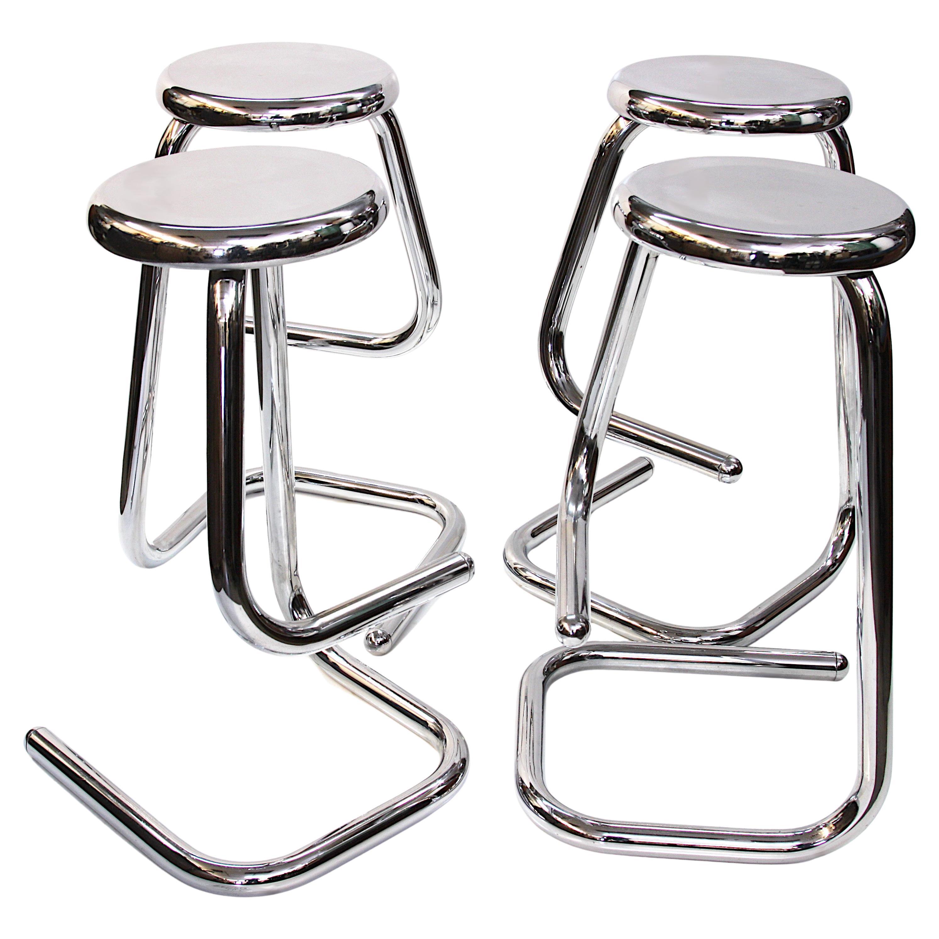Set of Four Mid-Century Modern Chrome K700 Paperclip Bar Stools by Kinetics