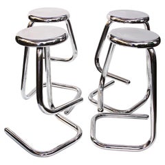 Set of Four Mid-Century Modern Chrome K700 Paperclip Bar Stools by Kinetics