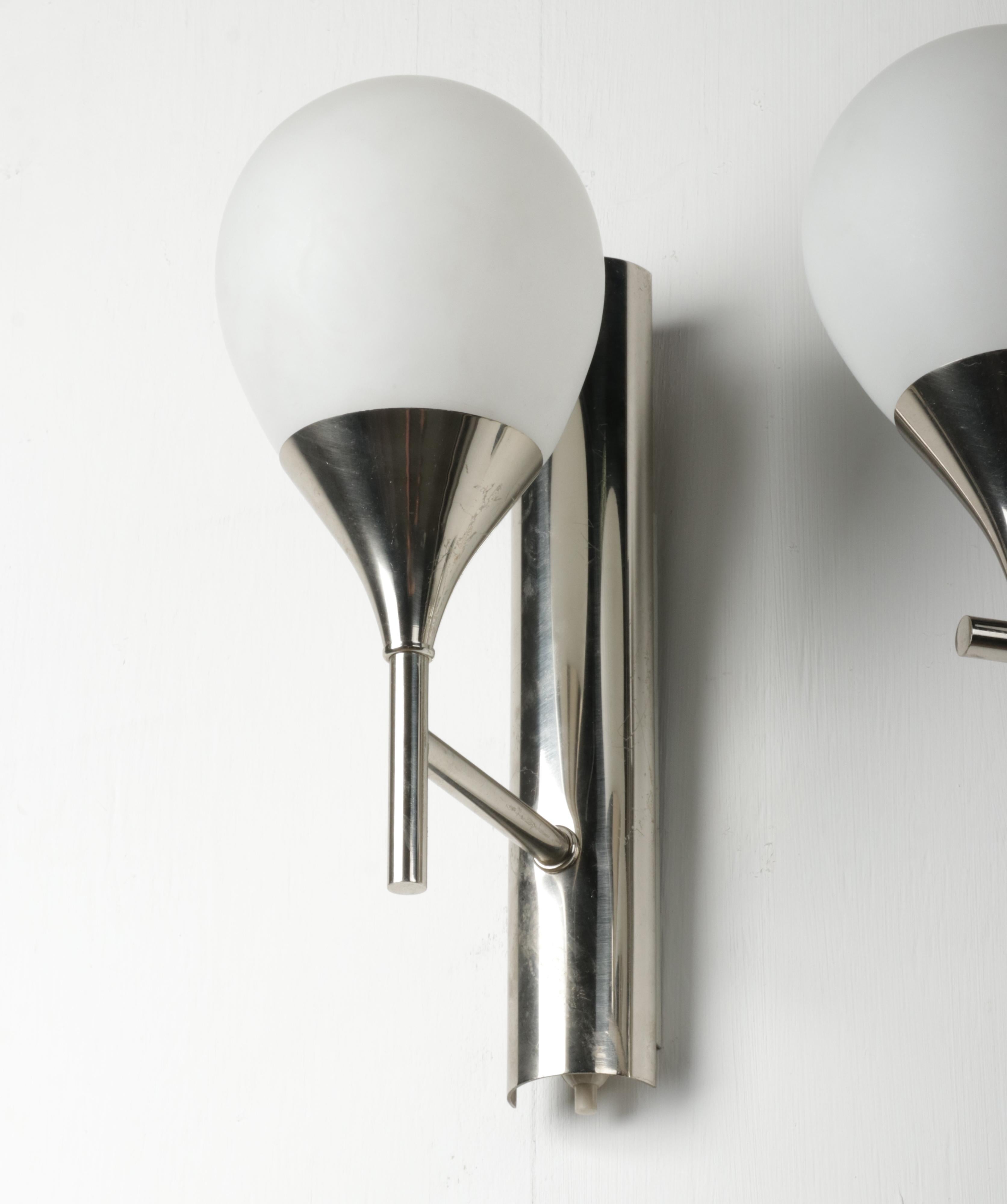 Belgian Set of Four Mid-Century Modern Chrome Plated Sconces / Wall Lights For Sale