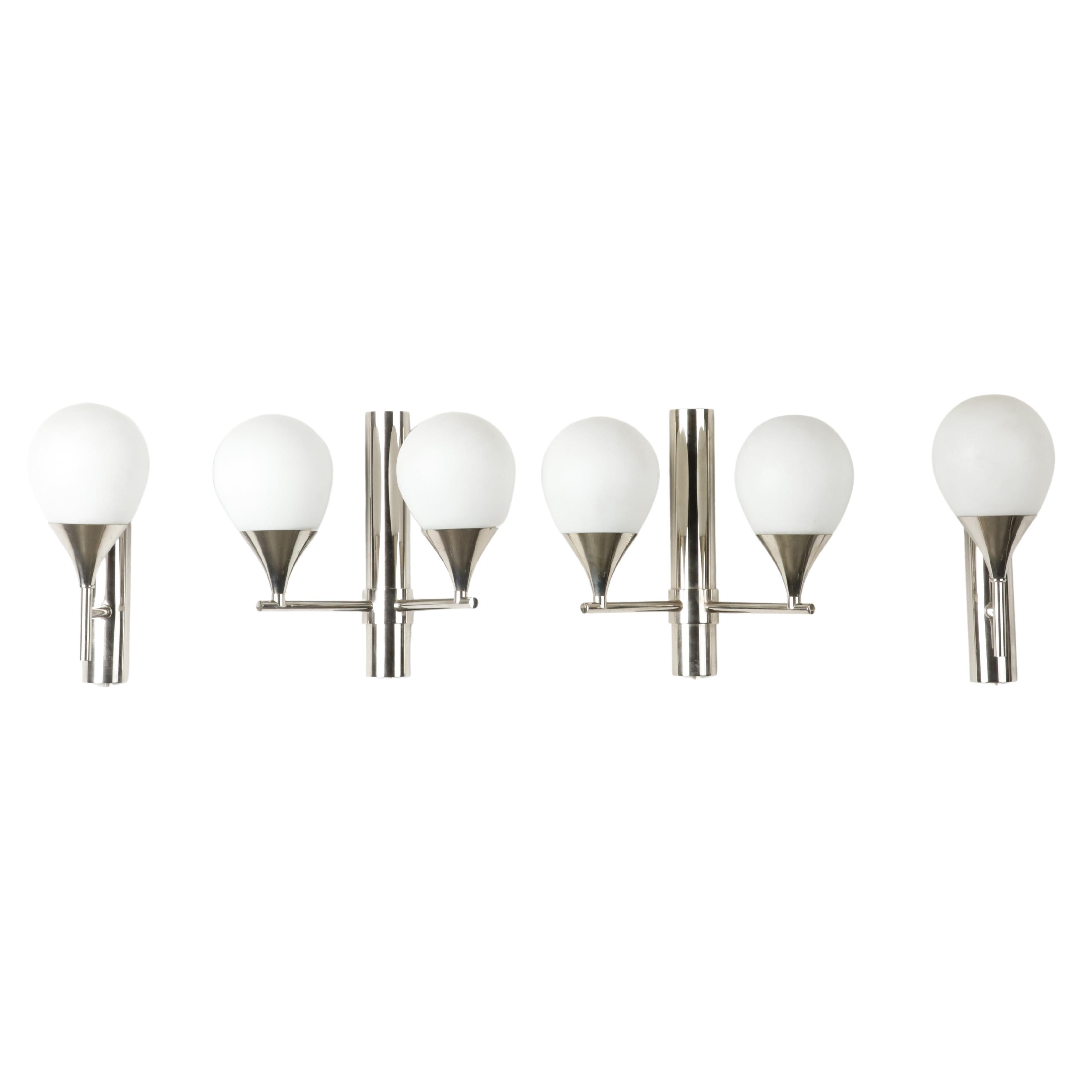 Set of Four Mid-Century Modern Chrome Plated Sconces / Wall Lights For Sale