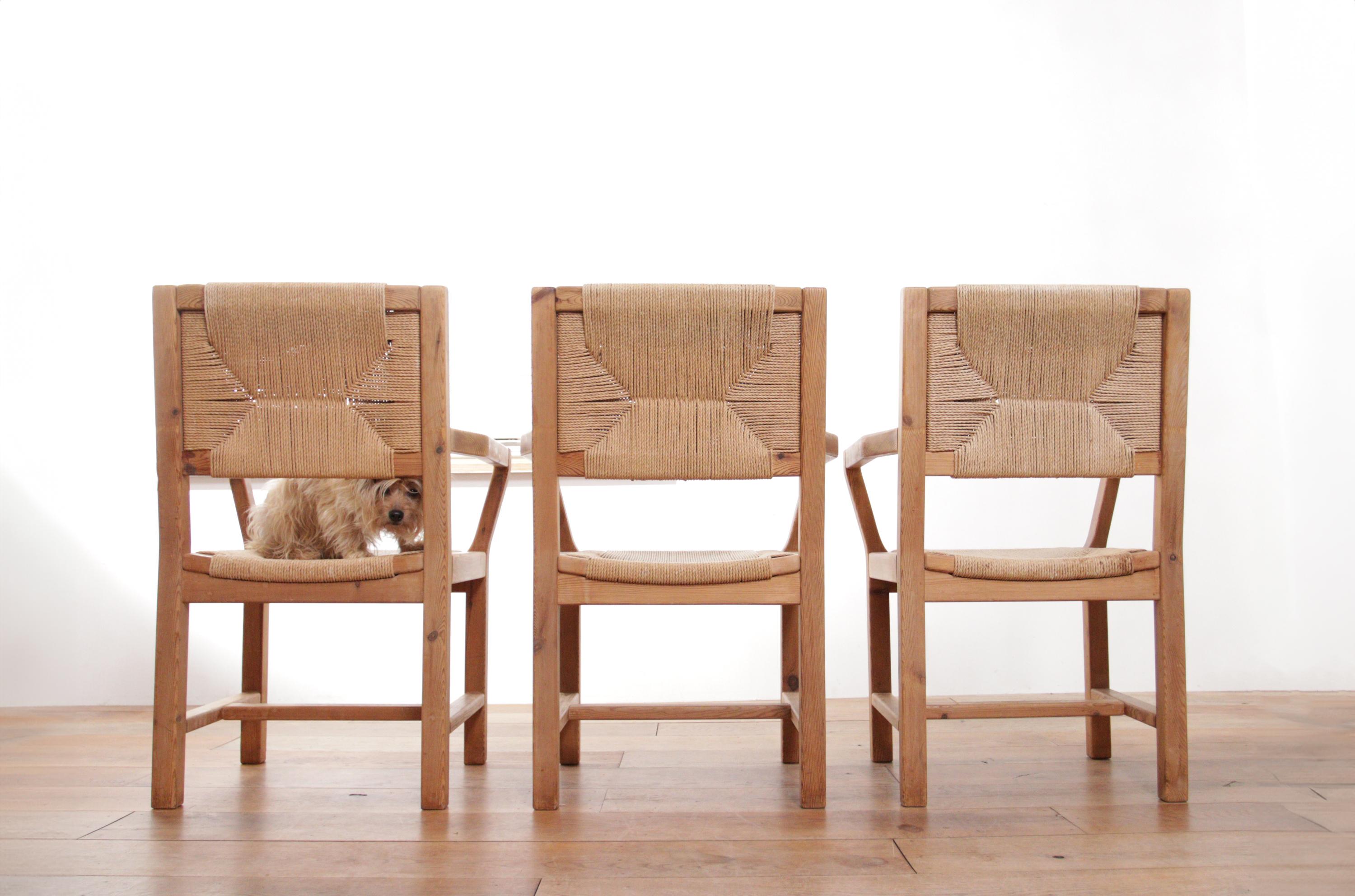 Ensemble de quatre chaises de salle à manger danoises modernes Tage Poulsen du milieu du siècle dernier  Corde en papier  en vente 4
