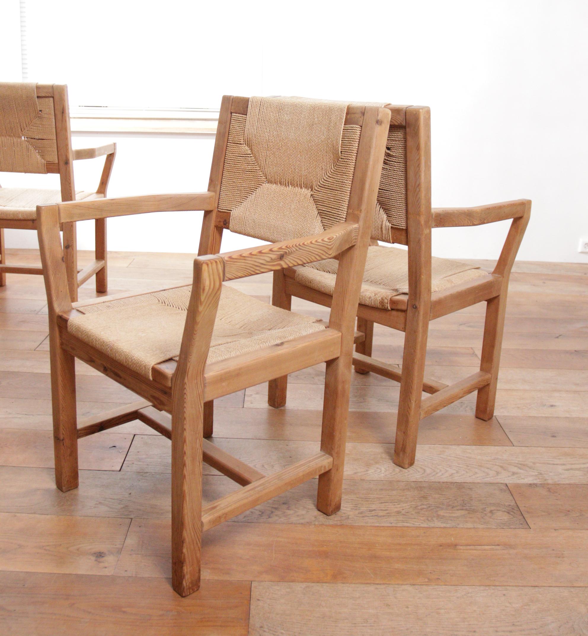 Ensemble de quatre chaises de salle à manger danoises modernes Tage Poulsen du milieu du siècle dernier  Corde en papier  en vente 8