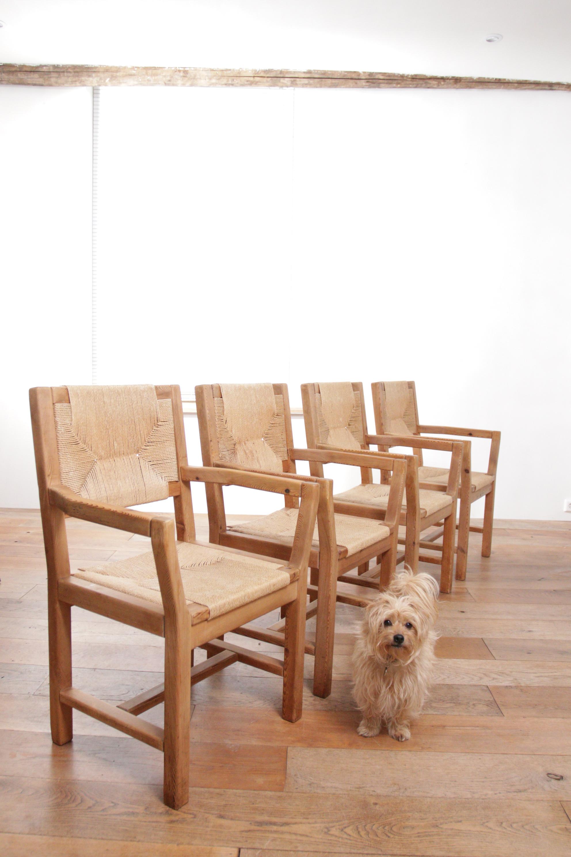 Mid-Century Modern Ensemble de quatre chaises de salle à manger danoises modernes Tage Poulsen du milieu du siècle dernier  Corde en papier  en vente