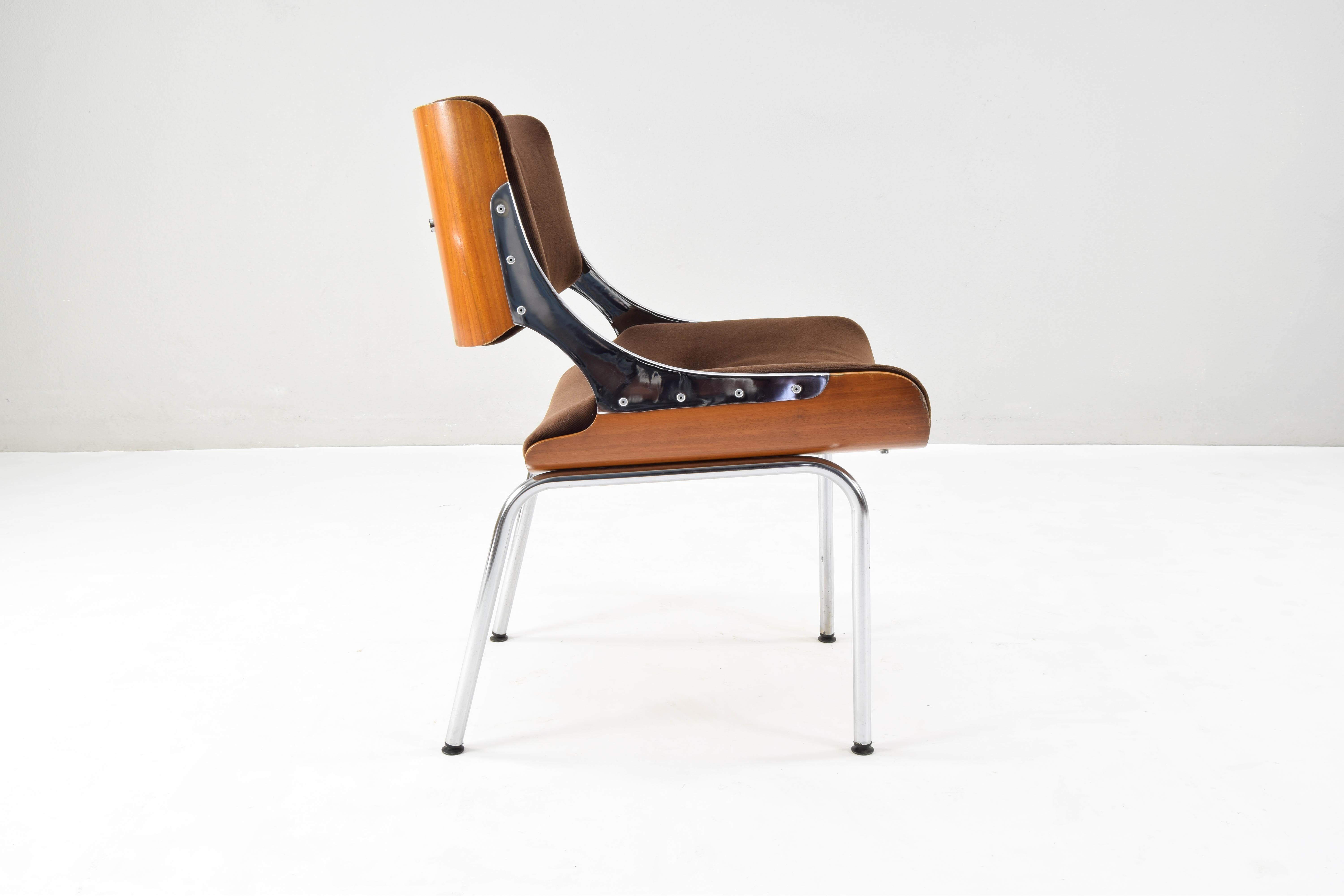 Set of Four Mid-Century Modern Danish Teak Plywood  Chrome and Velvet Chairs 9