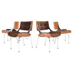 Set of Four Mid-Century Modern Danish Teak Plywood  Chrome and Velvet Chairs