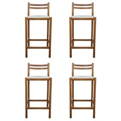 Set of Four Mid-Century Modern Danish Wood and Cord Barstools Countertop Height Vintage Set of Four Mid-Century Modern Danish Wood and Cord Barstools Countertop Height