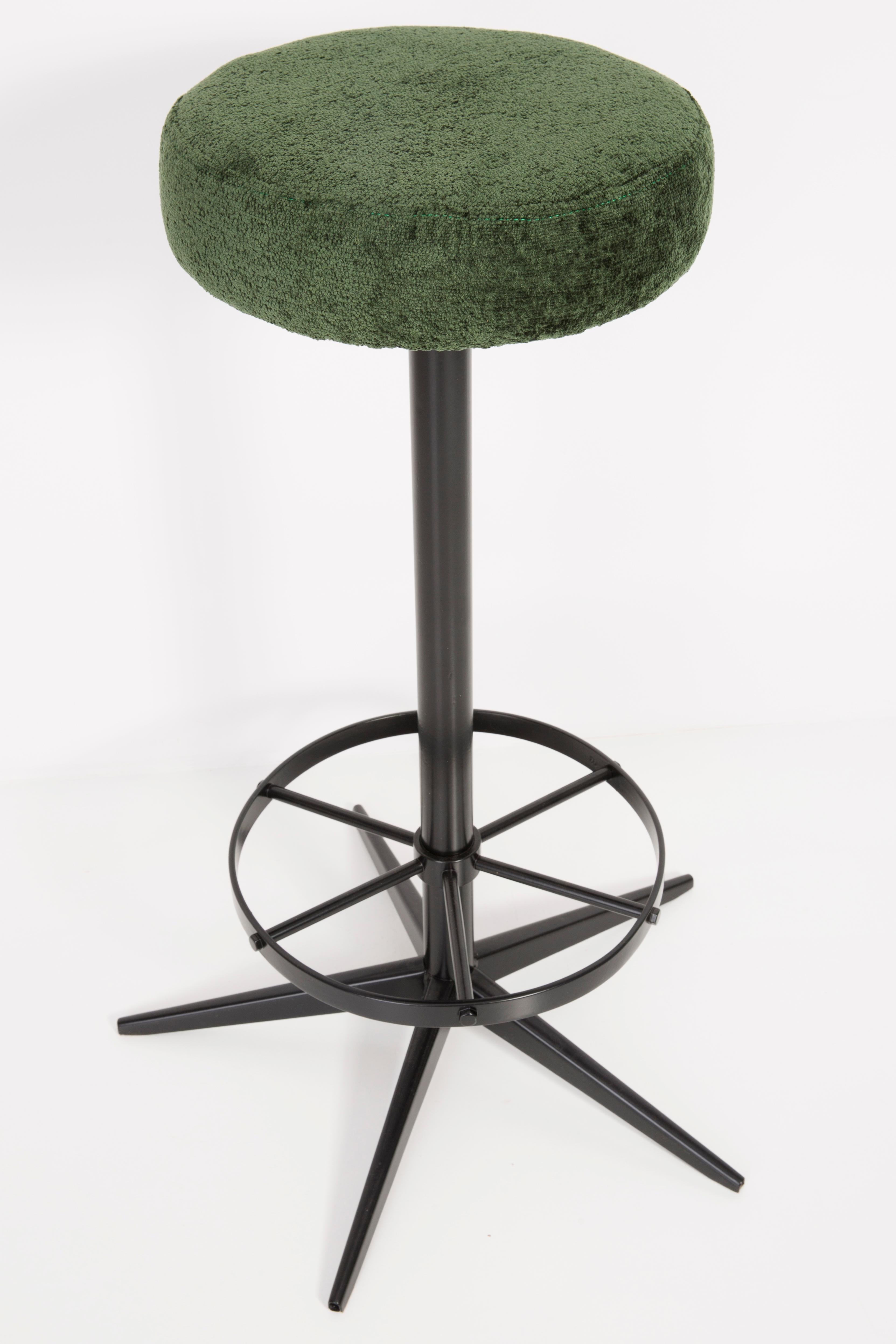 Polish Set of Four Mid-Century Modern Dark Green Bar Stools, 1960s For Sale