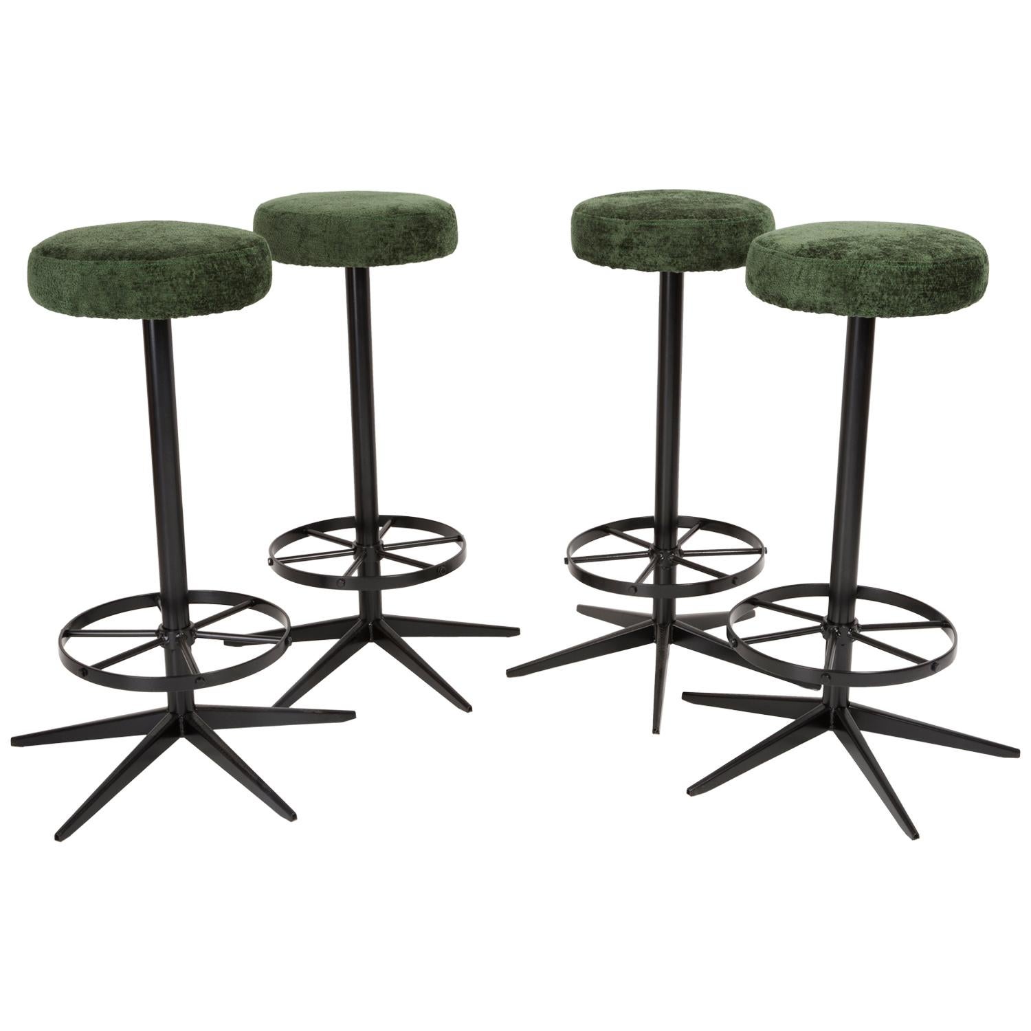 Set of Four Mid-Century Modern Dark Green Bar Stools, 1960s For Sale