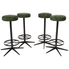 Set of Four Mid-Century Modern Dark Green Bar Stools, 1960s