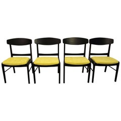 Set of Four Mid-Century Modern Ebonized 
Citron
 Curved Back Dining Chairs