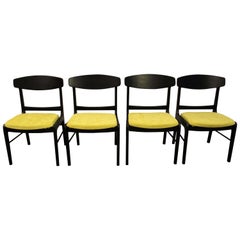 Set of Four Mid-Century Modern Ebonized 
Citron
 Curved Back Dining Chairs