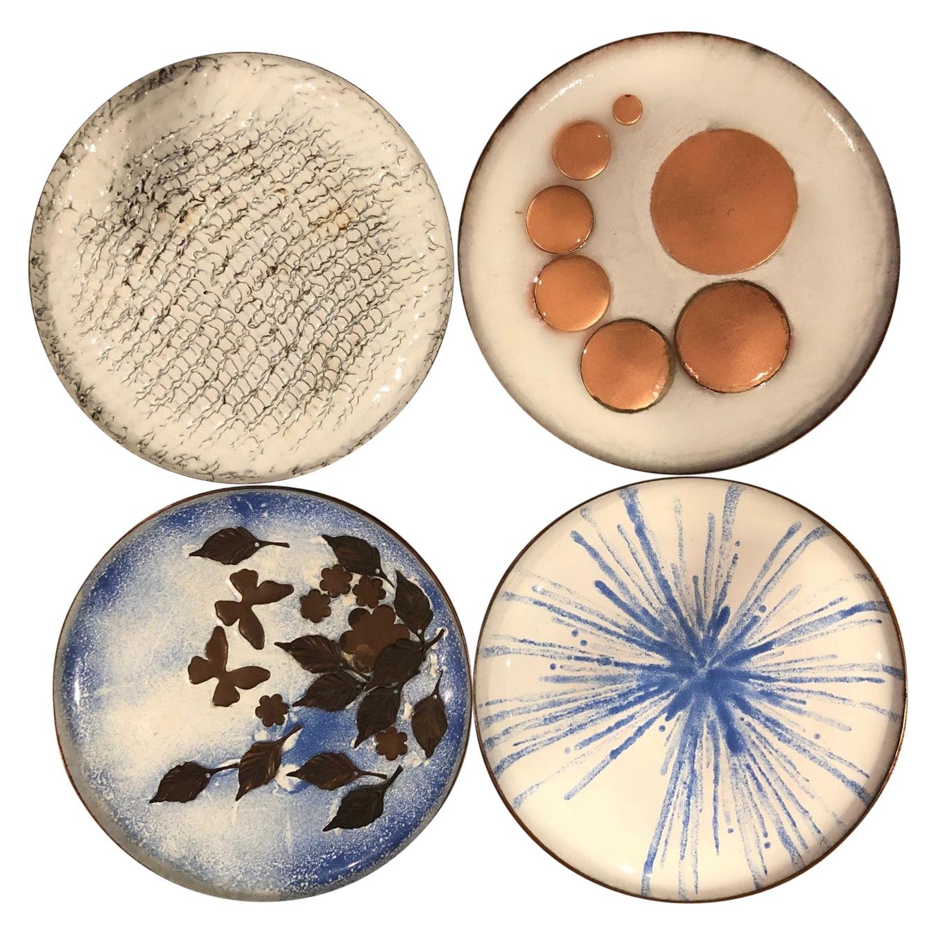 Set of Four Mid-Century Modern Enamel on Copper Plates