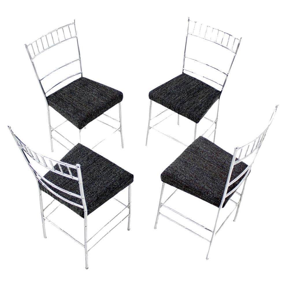 Set of Four Mid-Century Modern Faux Bamboo Chrome Designer Dining Chairs MINT! For Sale