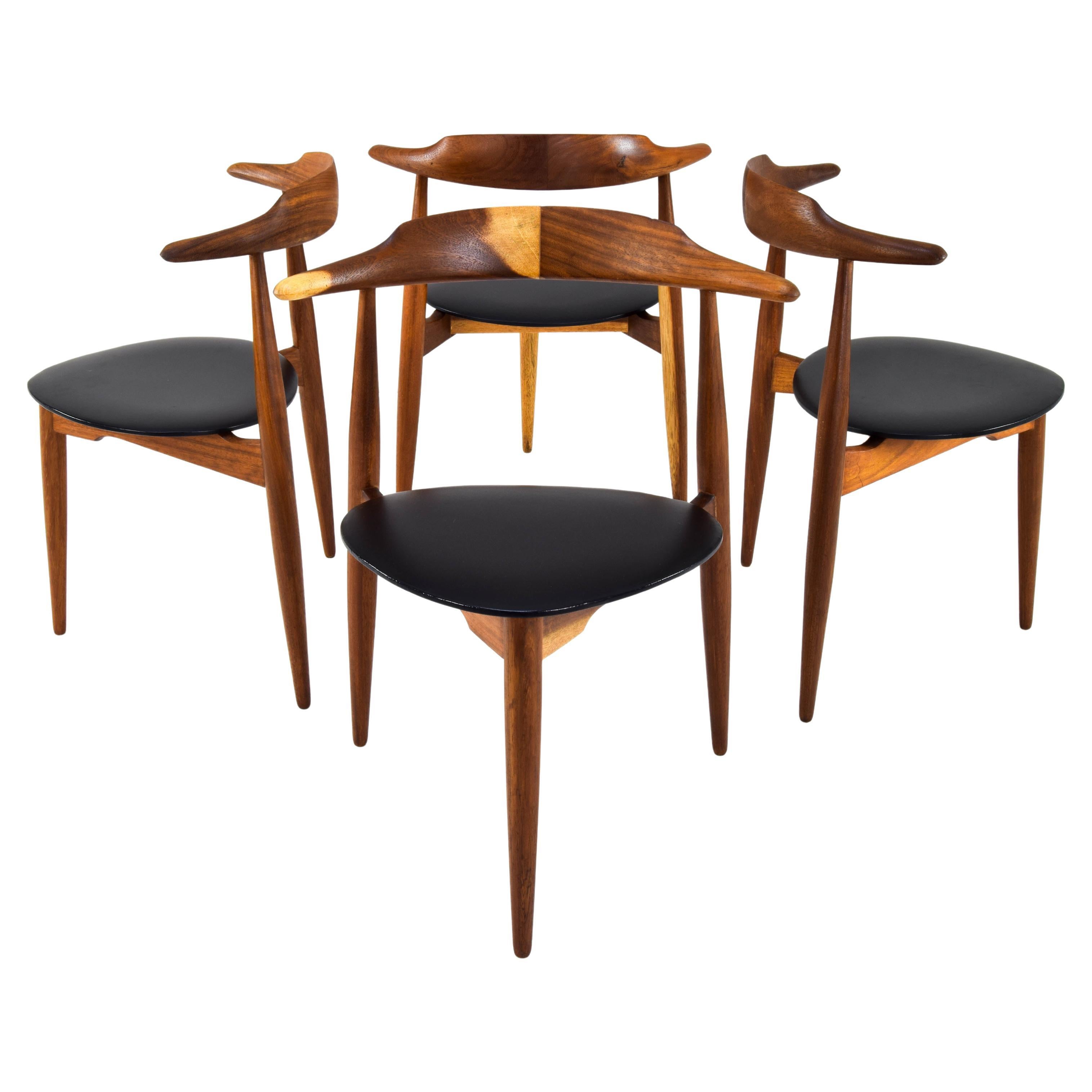 Set of Four Mid-Century Modern Hans Wegner 4104 Heart Dining Chairs, Denmark 50s