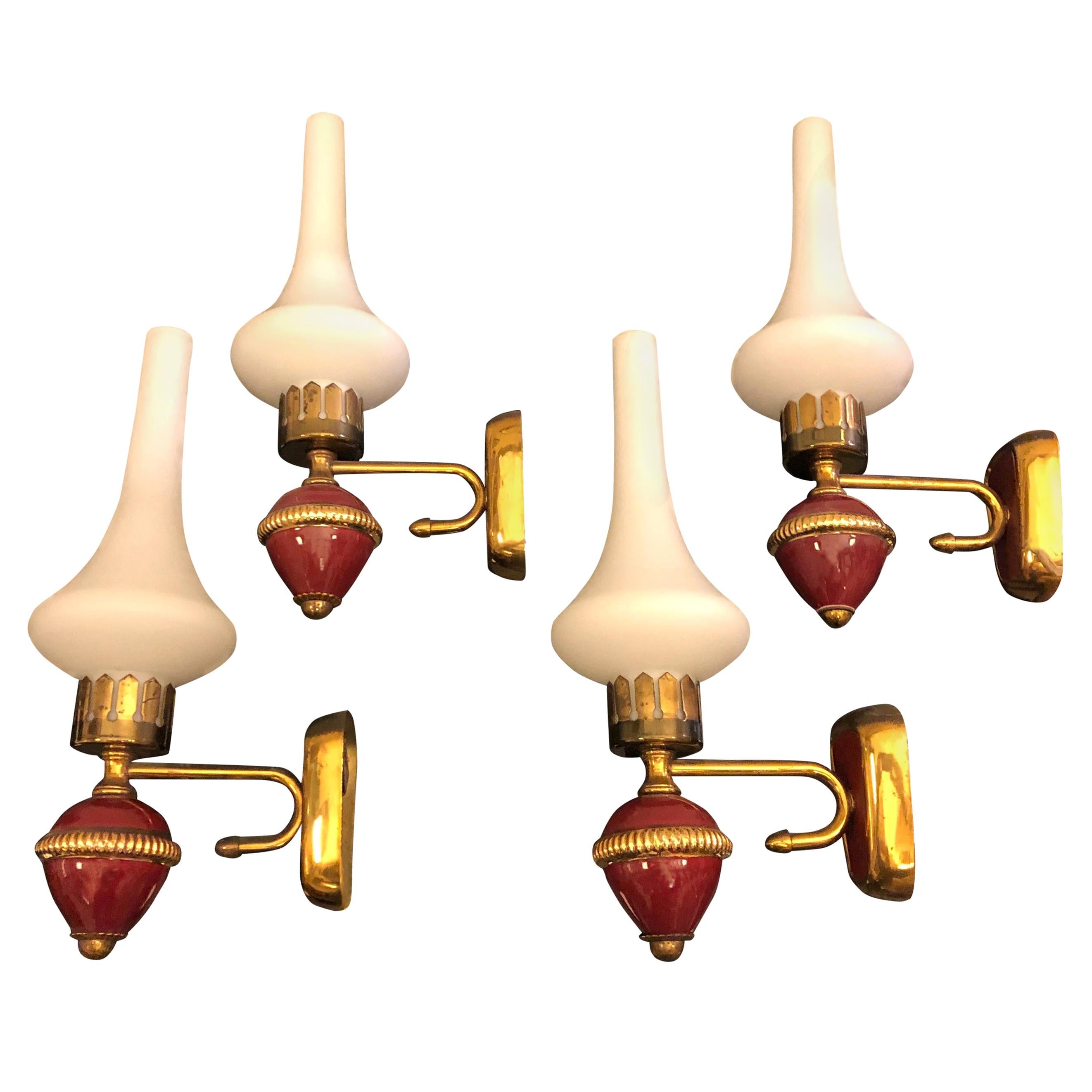 Set of Four Mid-Century Modern Italian Brass Wall Sconces, 1950