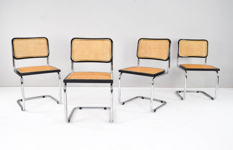Lacquered Set of Four Mid-Century Modern Italian Marcel Breuer B32 Cesca Chairs, 70s For Sale