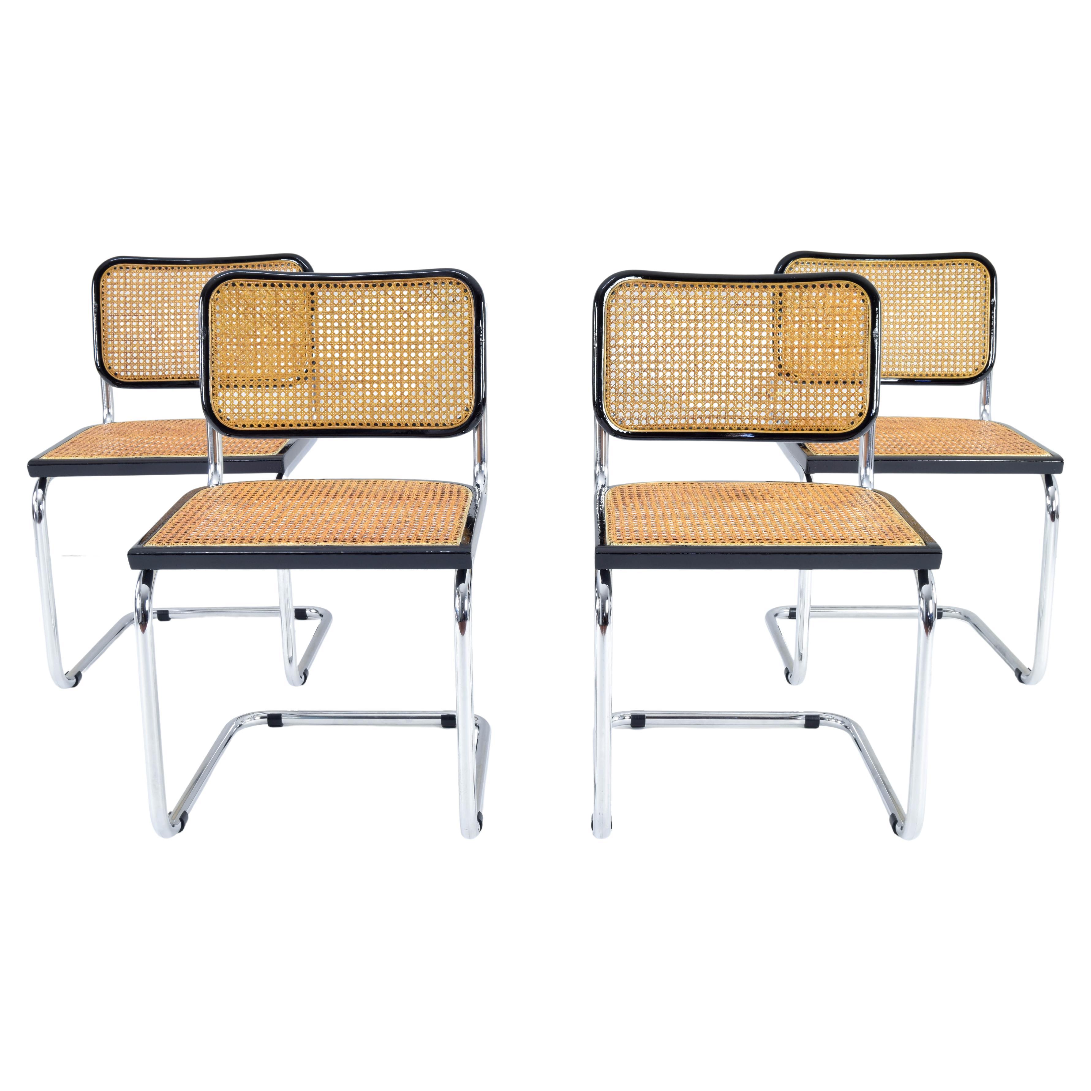 Set of Four Mid-Century Modern Italian Marcel Breuer B32 Cesca Chairs, 70s