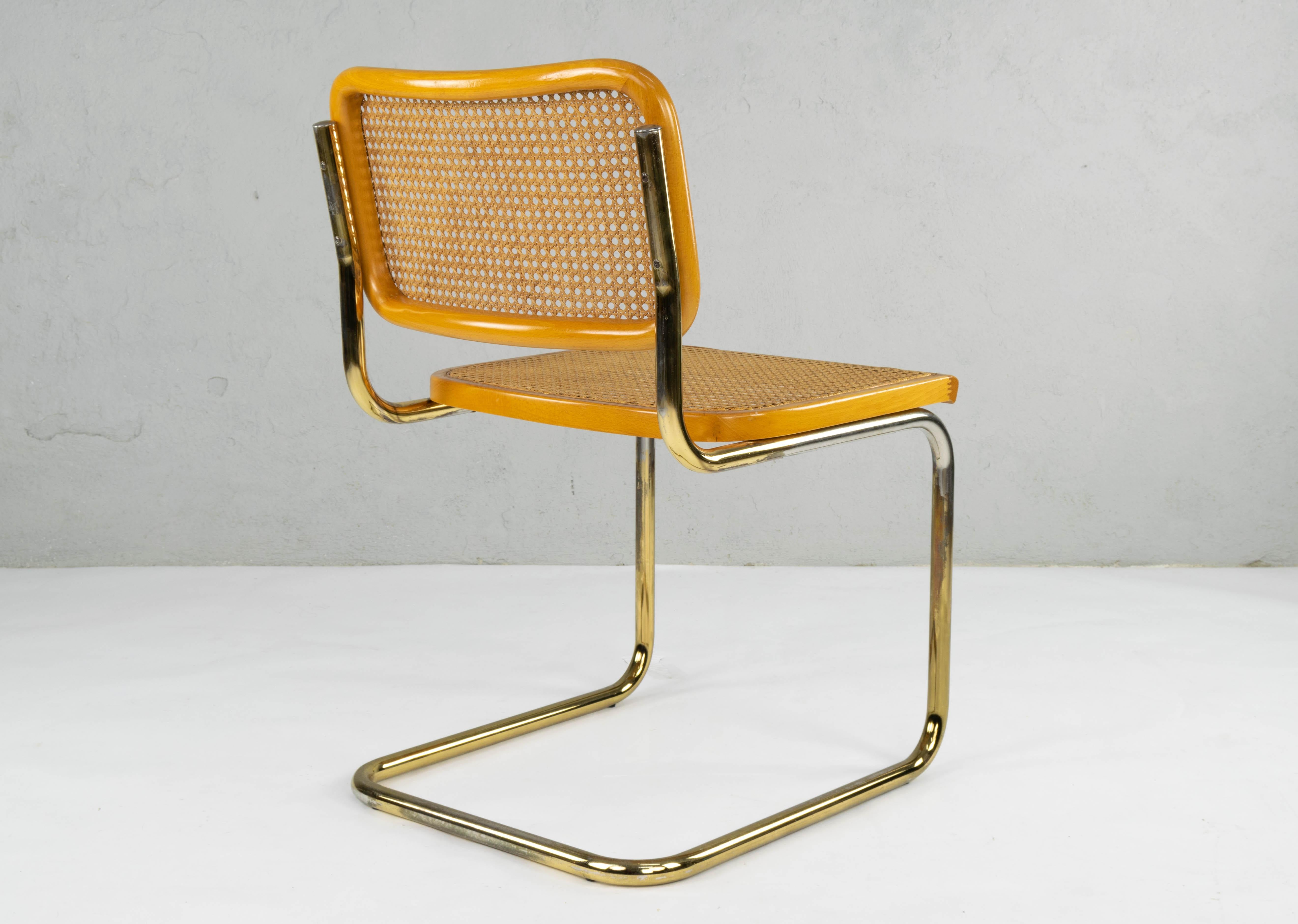 Set of Six Mid-Century Modern Marcel Breuer B32 Cesca Brass Chairs, Italy, 1970 3