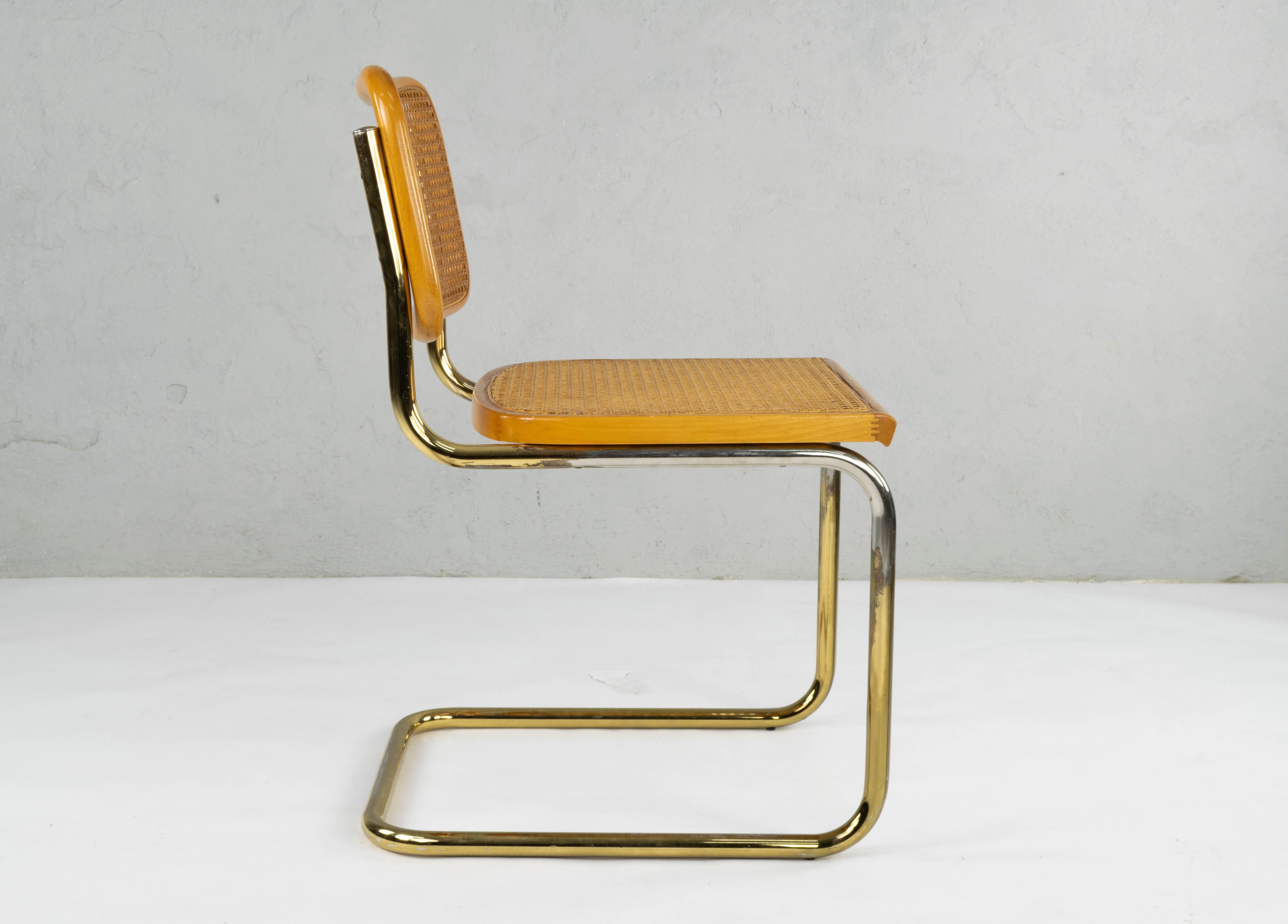 Set of Six Mid-Century Modern Marcel Breuer B32 Cesca Brass Chairs, Italy, 1970 4