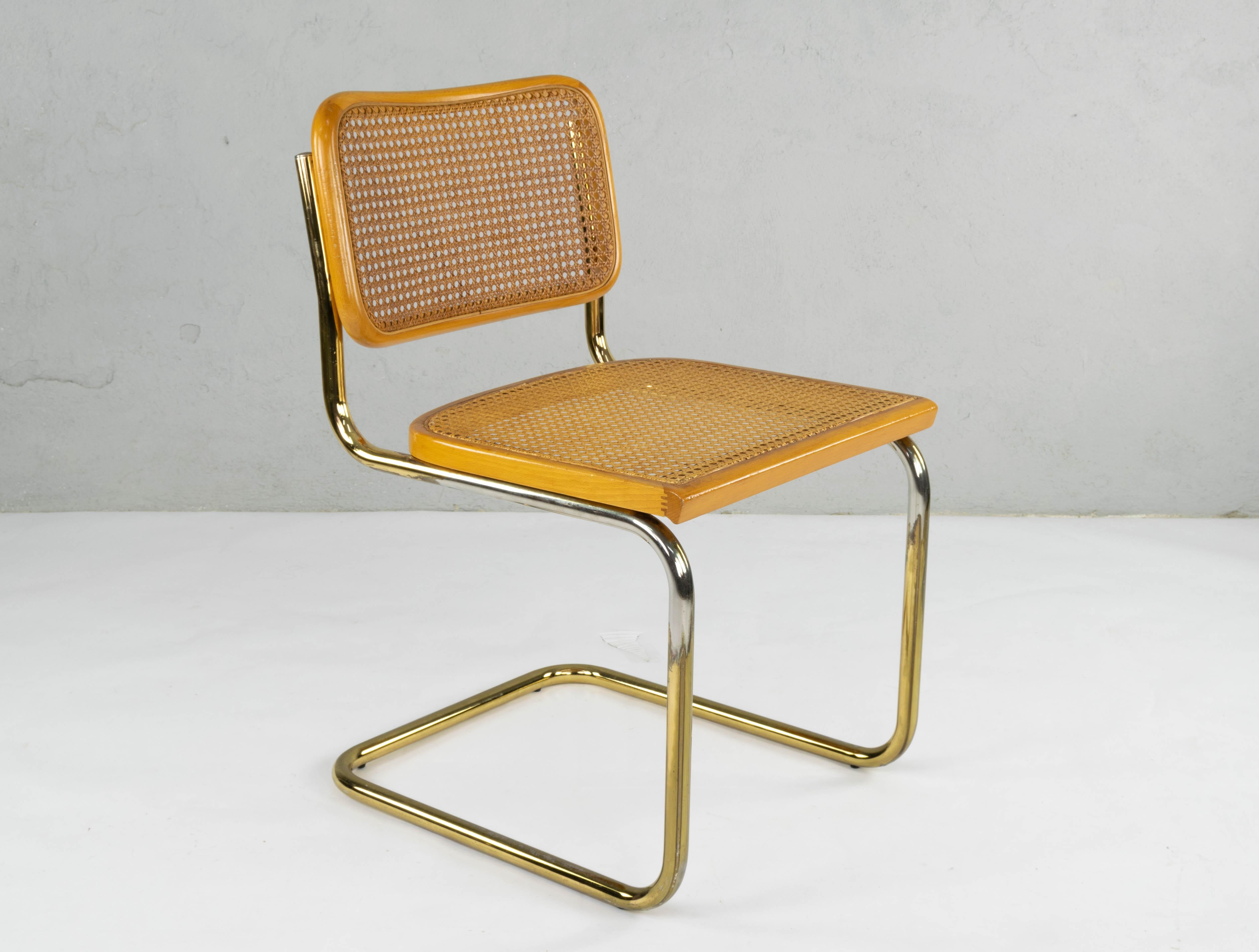 Set of Six Mid-Century Modern Marcel Breuer B32 Cesca Brass Chairs, Italy, 1970 5