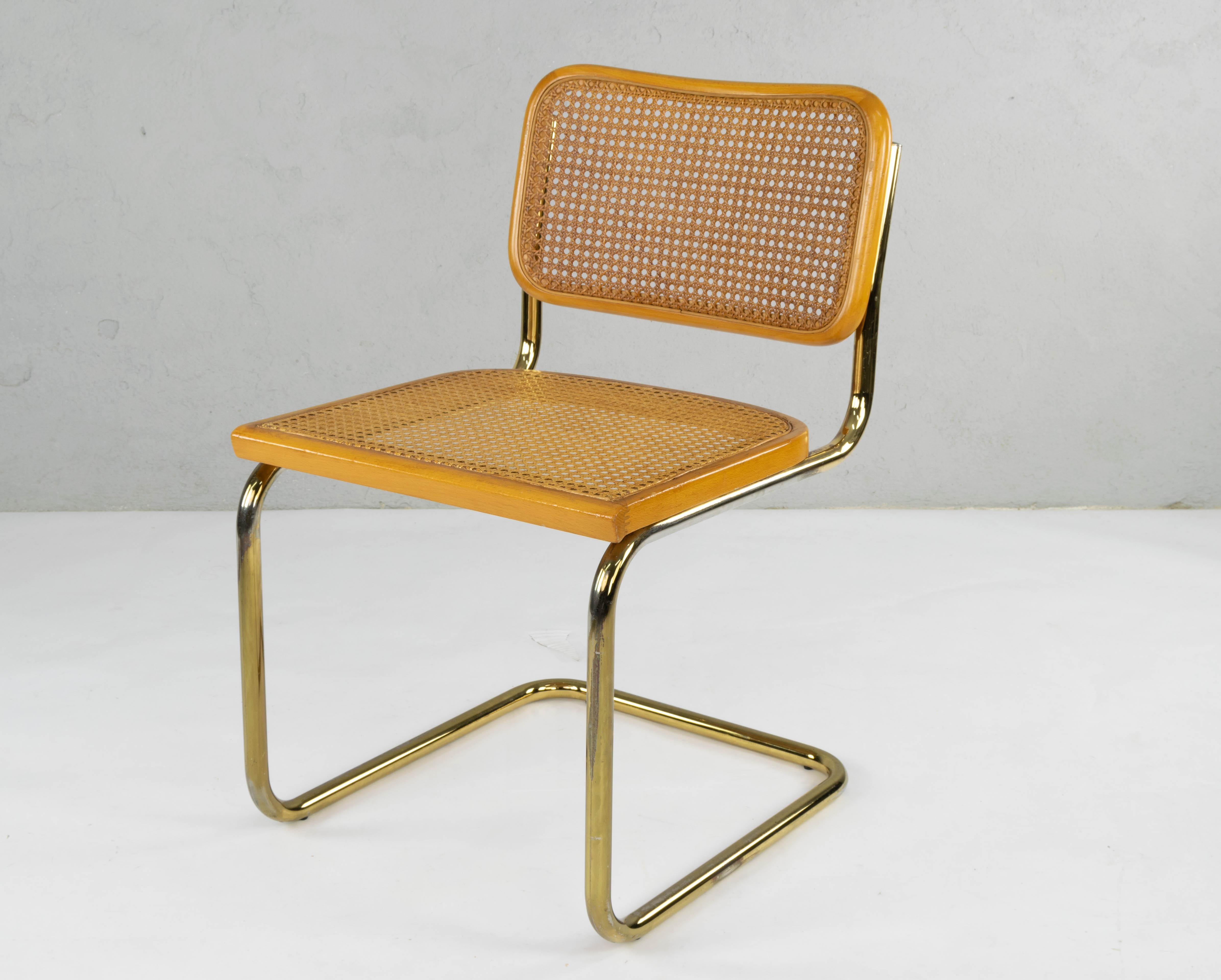 Set of Six Mid-Century Modern Marcel Breuer B32 Cesca Brass Chairs, Italy, 1970 In Good Condition In Escalona, Toledo