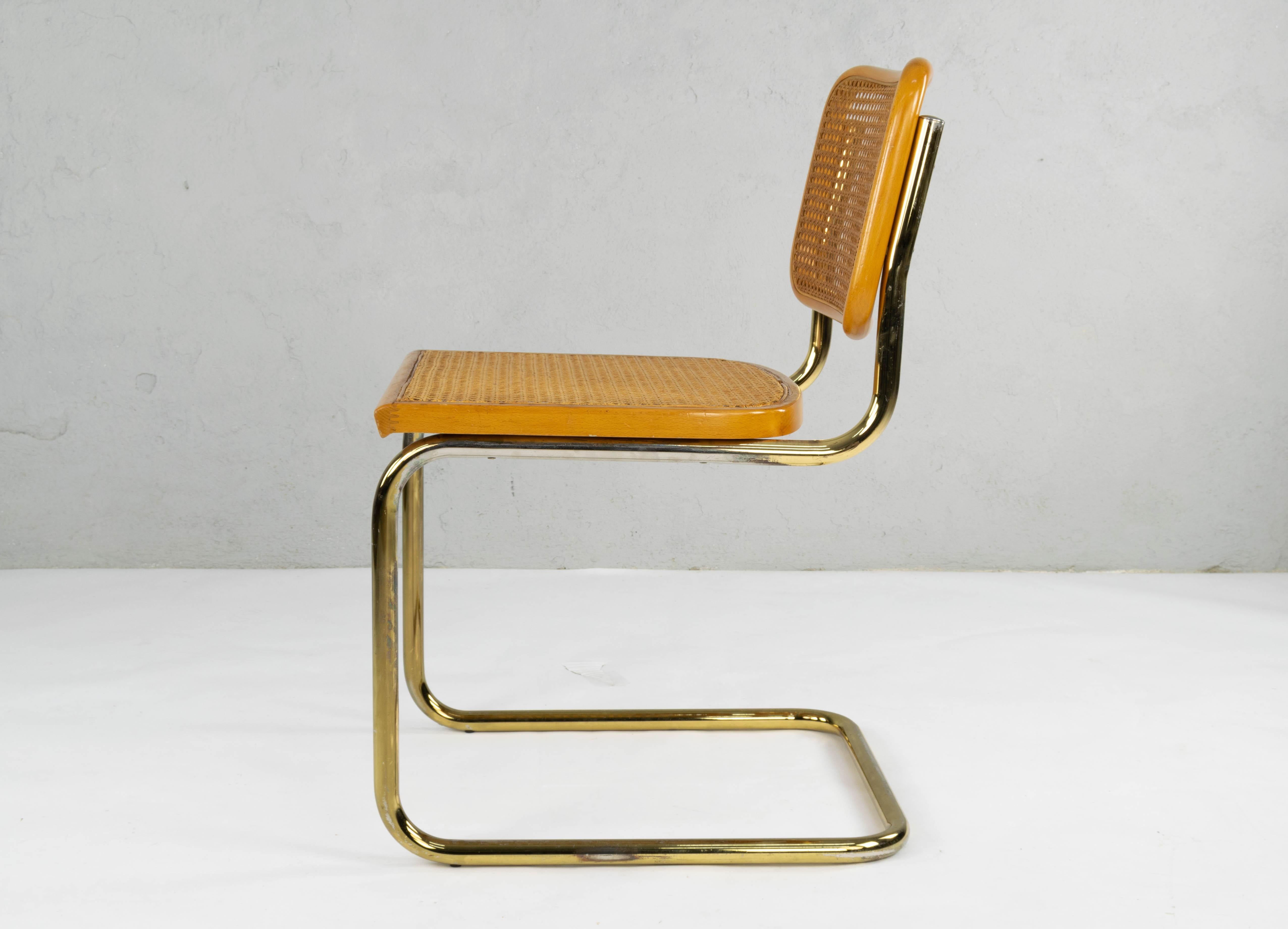 20th Century Set of Six Mid-Century Modern Marcel Breuer B32 Cesca Brass Chairs, Italy, 1970