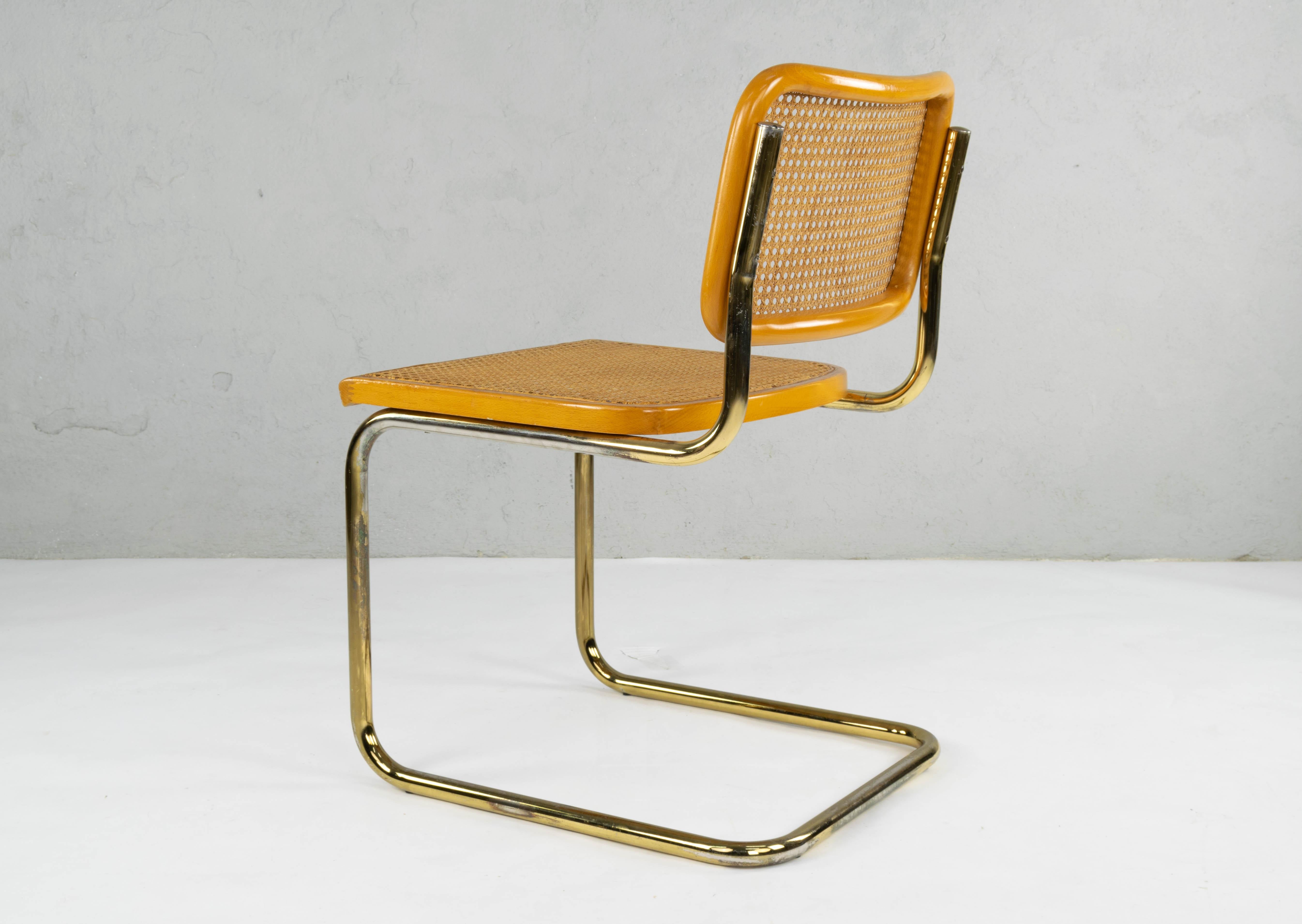 Set of Six Mid-Century Modern Marcel Breuer B32 Cesca Brass Chairs, Italy, 1970 1