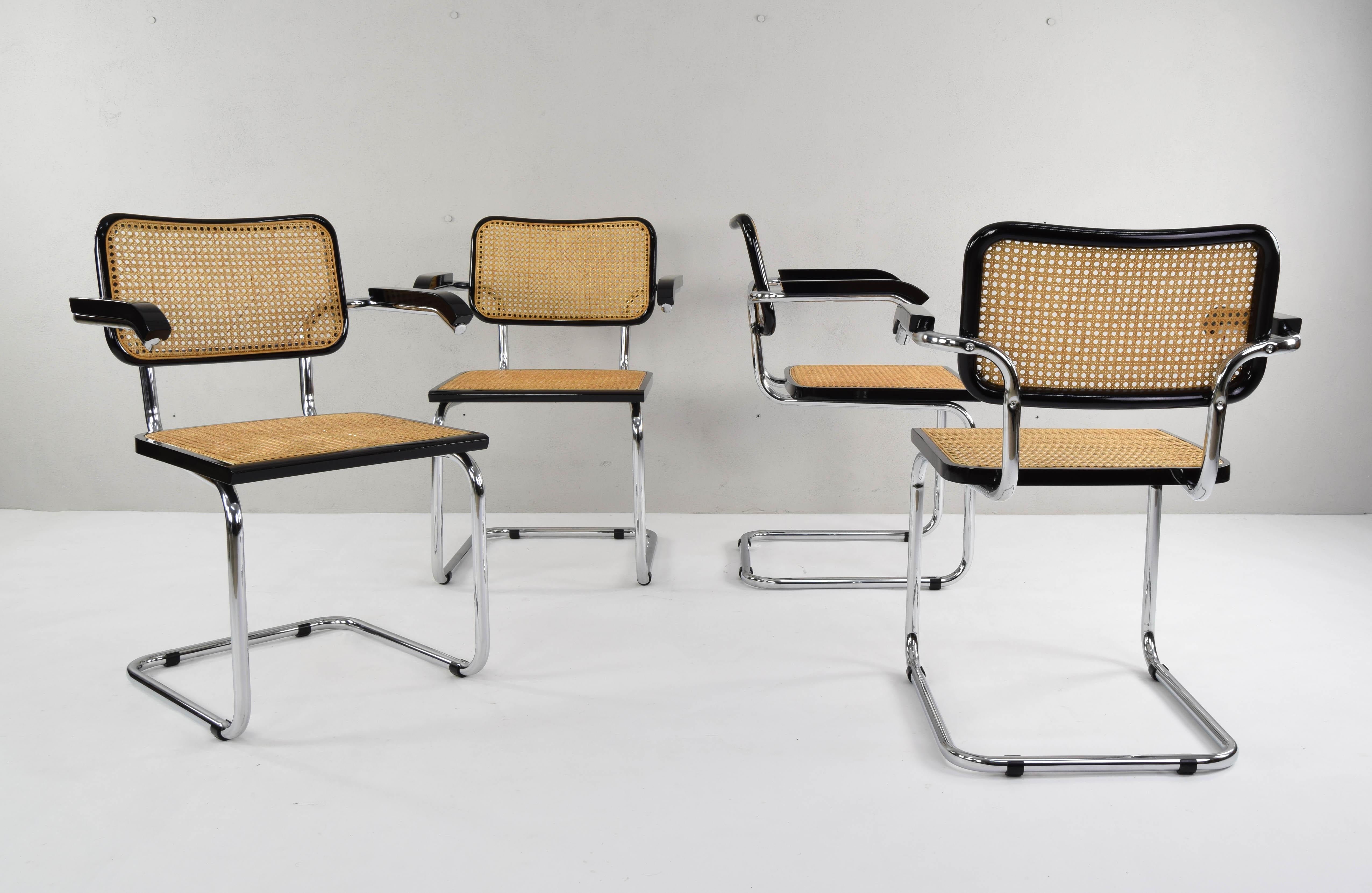 Italian Set of Four Mid-Century Modern Marcel Breuer B64 Cesca Chairs, Italy, 1970