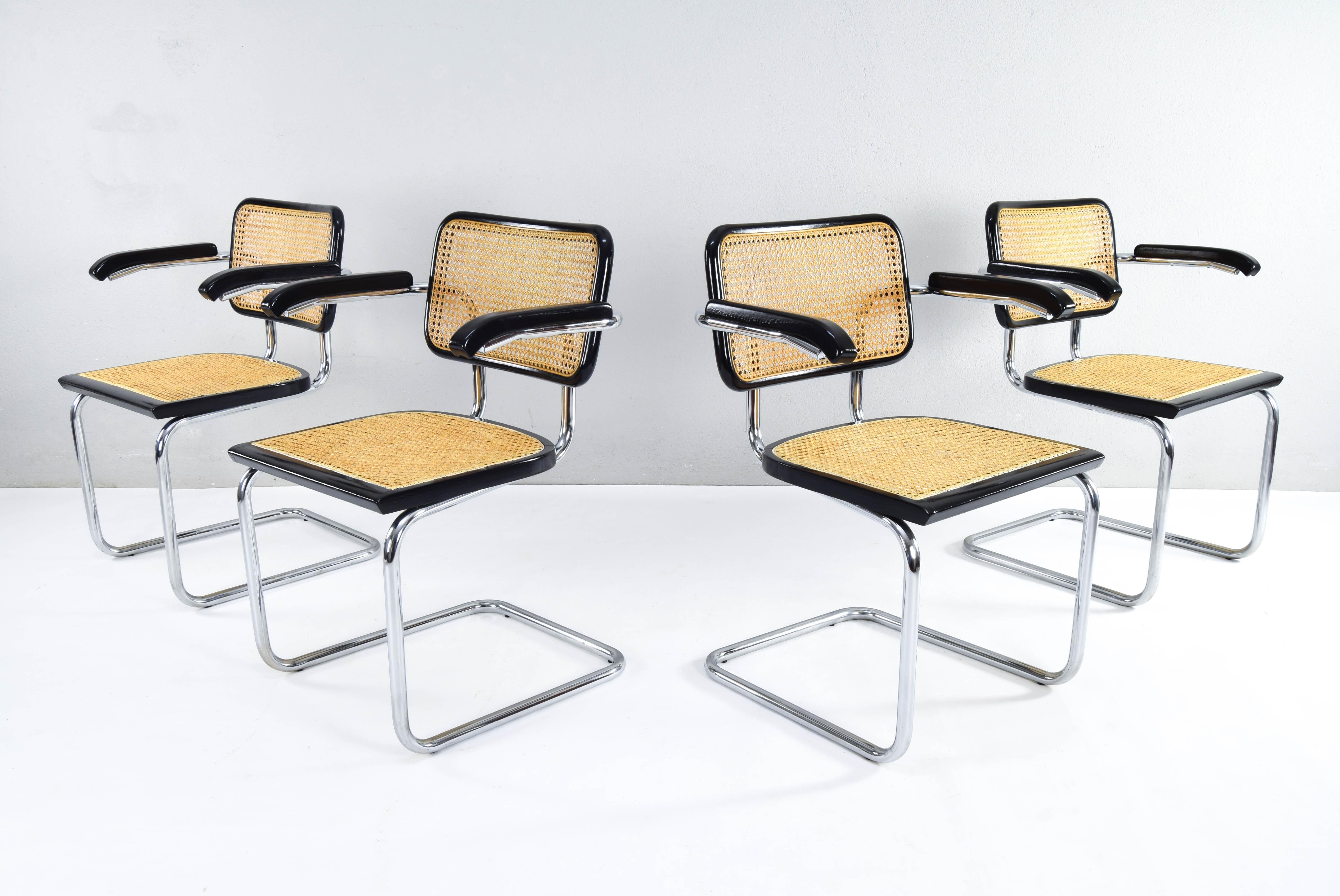 Satz von vier Cesca-Stühlen von Marcel Breuer B64, Moderne der Mitte des Jahrhunderts, Italien 1970 (Italienisch)