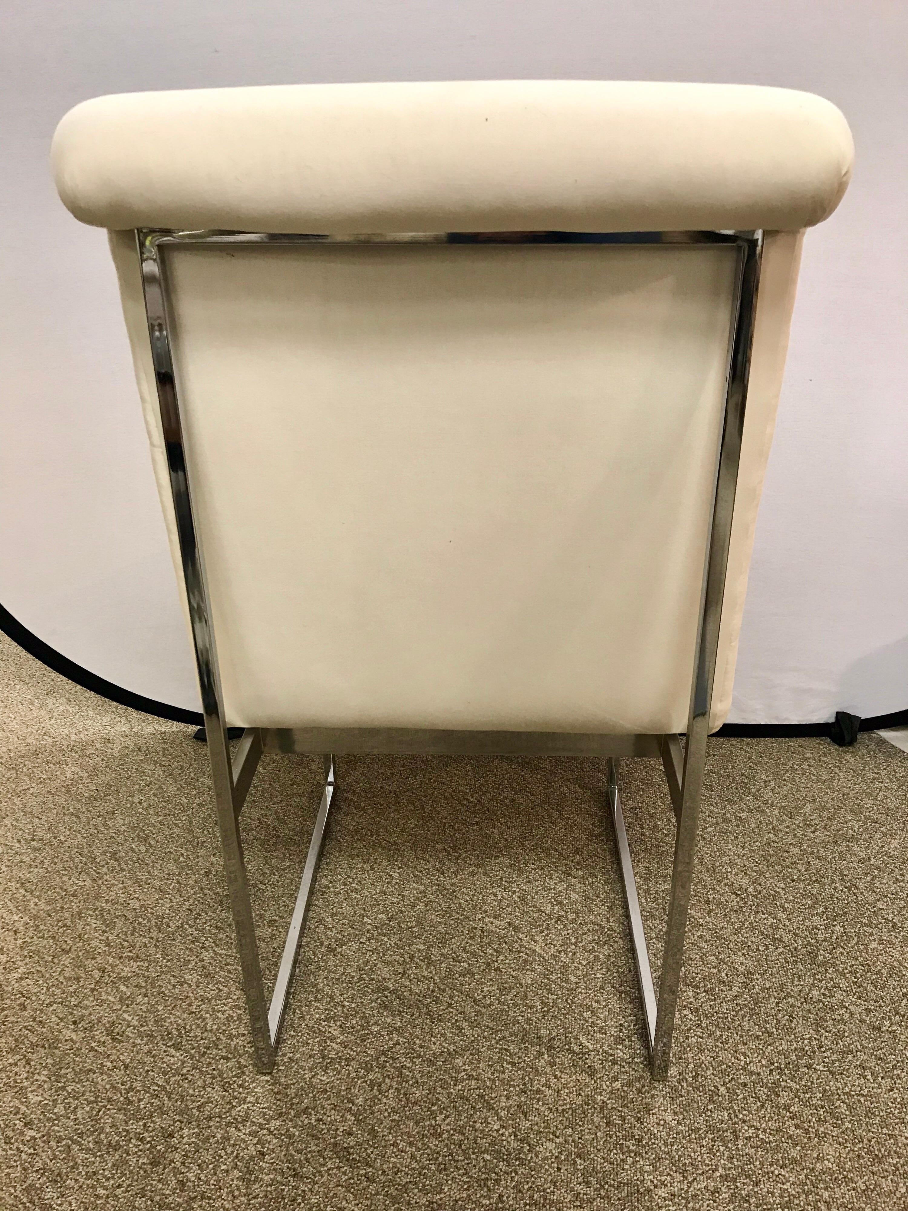 Set of Four Mid-Century Modern Milo Baughman Style Steel Chrome Dining Chairs 1