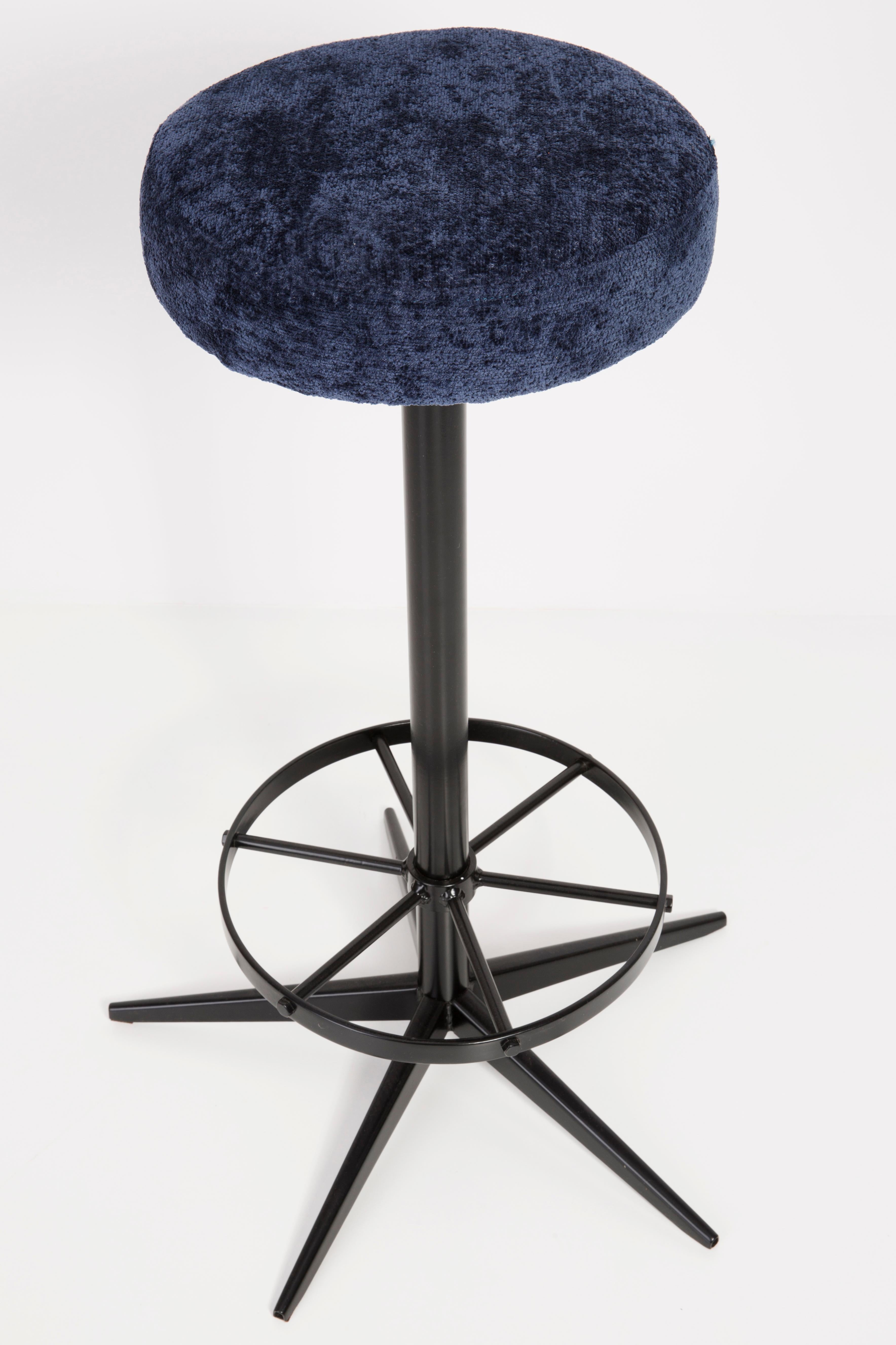 20th Century Set of Four Mid-Century Modern Navy Blue Bar Stools, 1960s For Sale