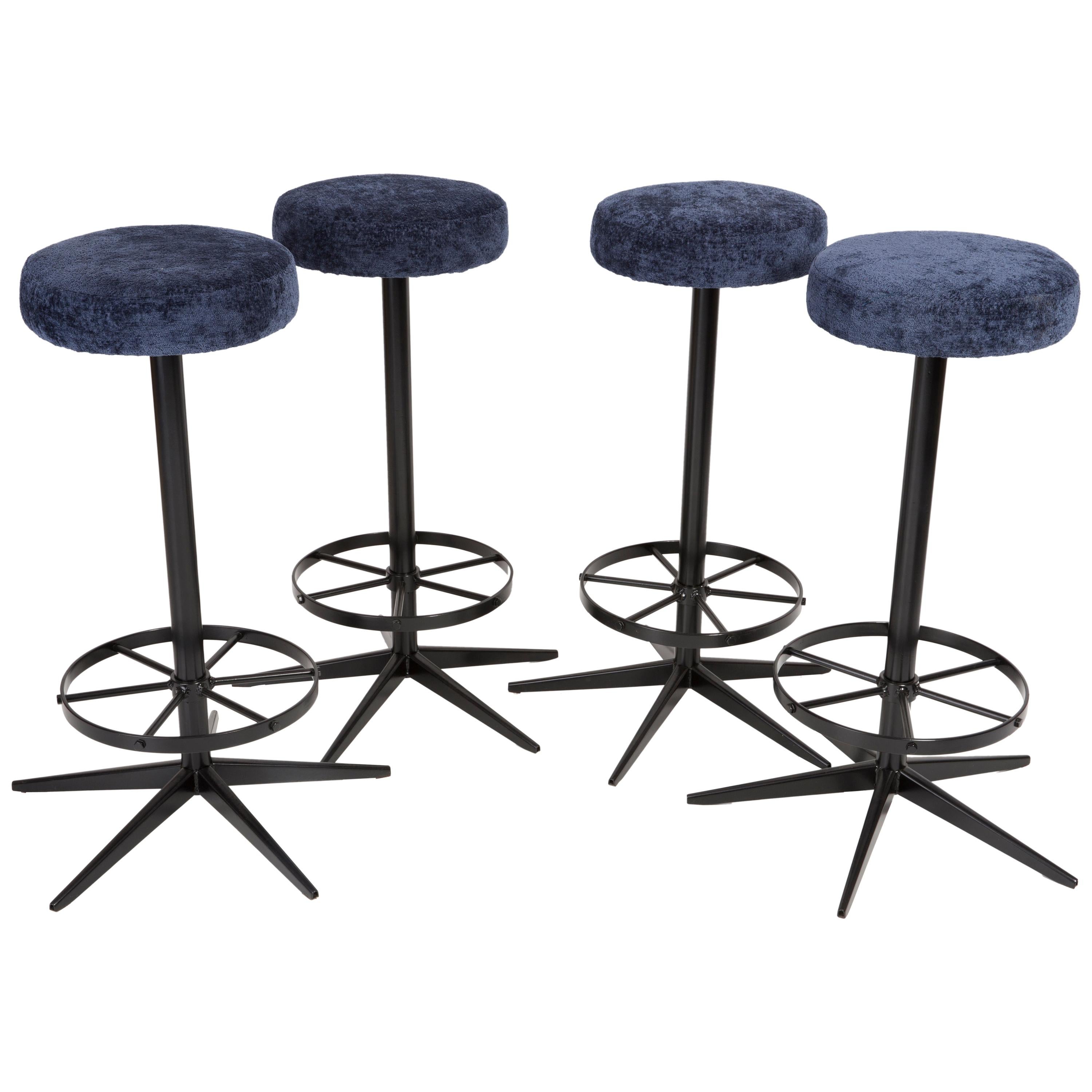 Set Of Four Mid Century Modern Navy, Navy And White Bar Stools