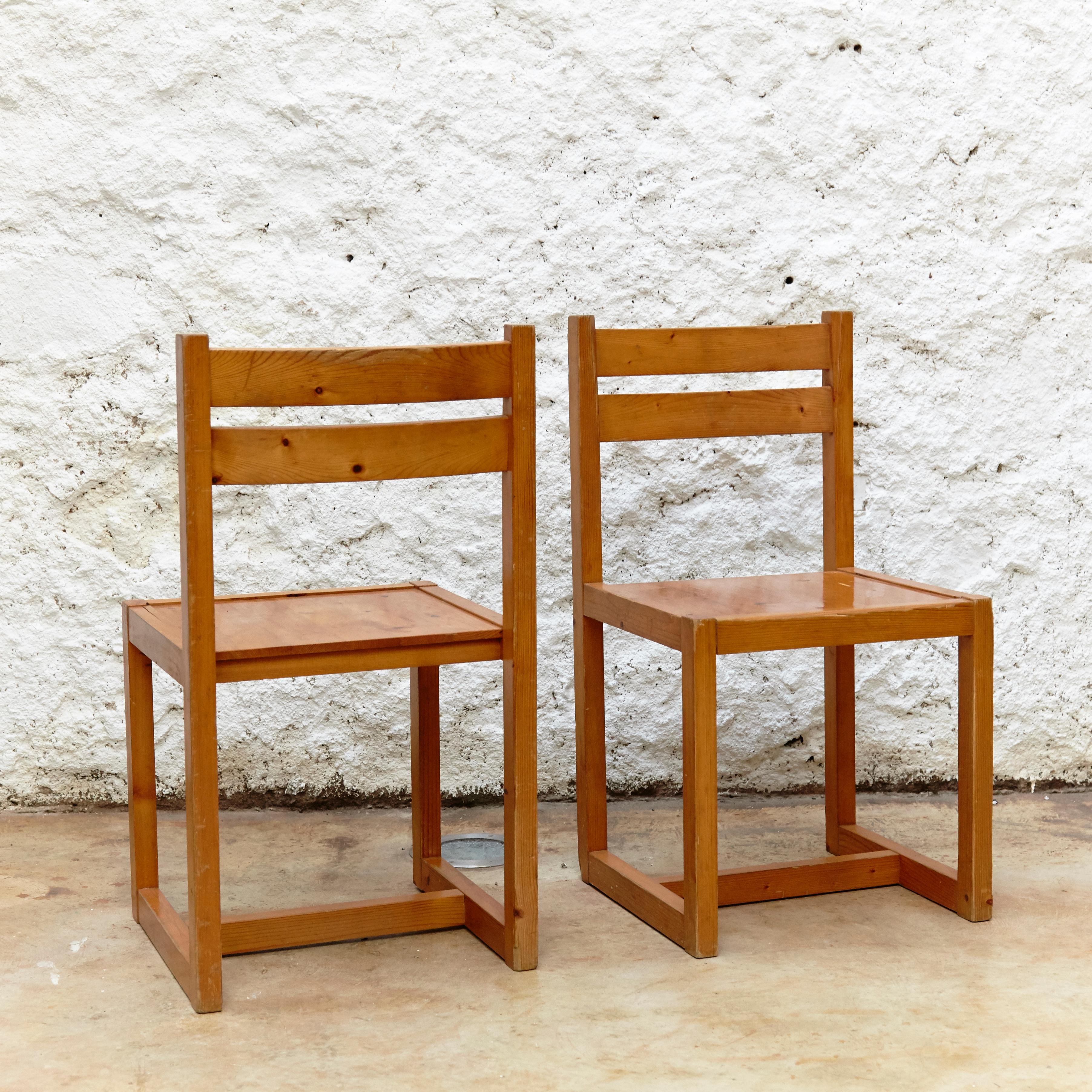 Mid-20th Century Set of Four Mid-Century Modern Racionalist Wood Chairs from France, circa 1960